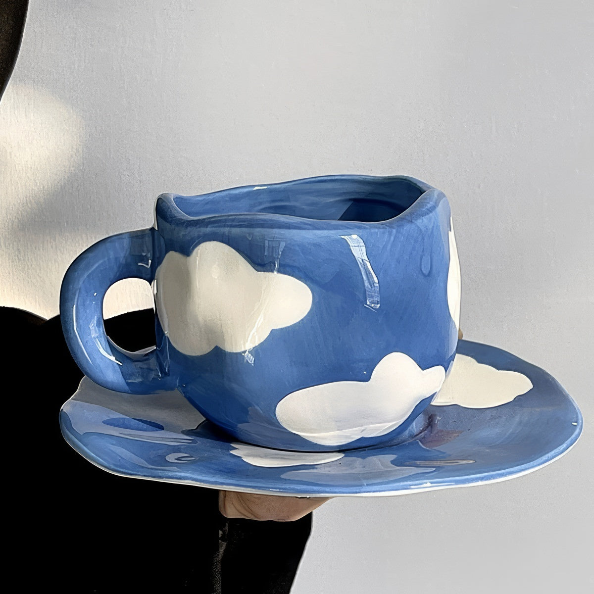 Blue Sky and Clouds Ceramic Coffee Cup Set - 12oz Handmade Porcelain Mugs with Cloud Design - Perfect for Home, Office, and Gifts - Ideal for Morning Coffee, Tea, or Hot Chocolate