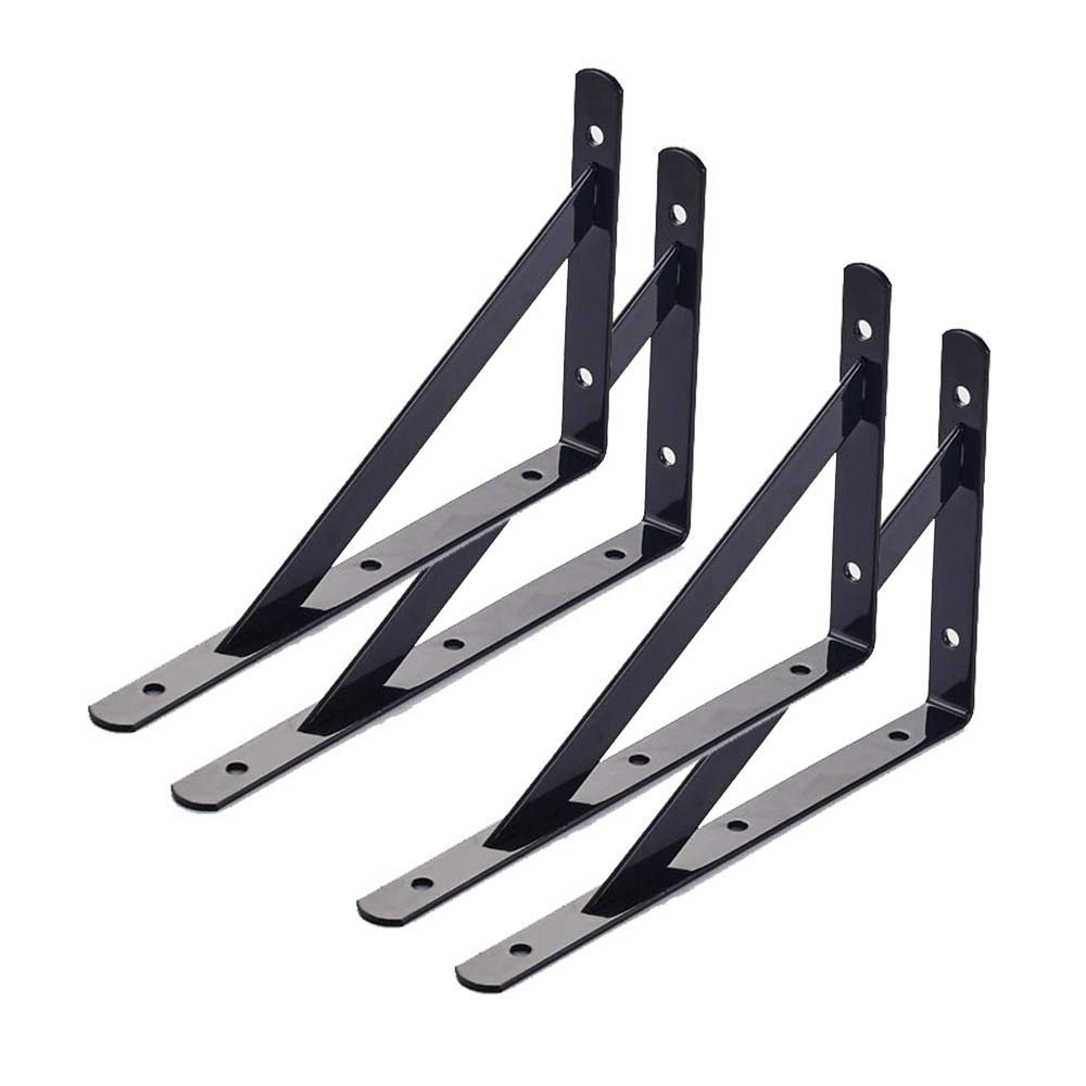 Heavy Duty Metal Shelf Brackets 4-Pack - Decorative Steel Wall Brackets for Shelves (6-20 Inch) - Includes Screws - Perfect for Study, Bedroom, Kitchen & Home Storage Organization