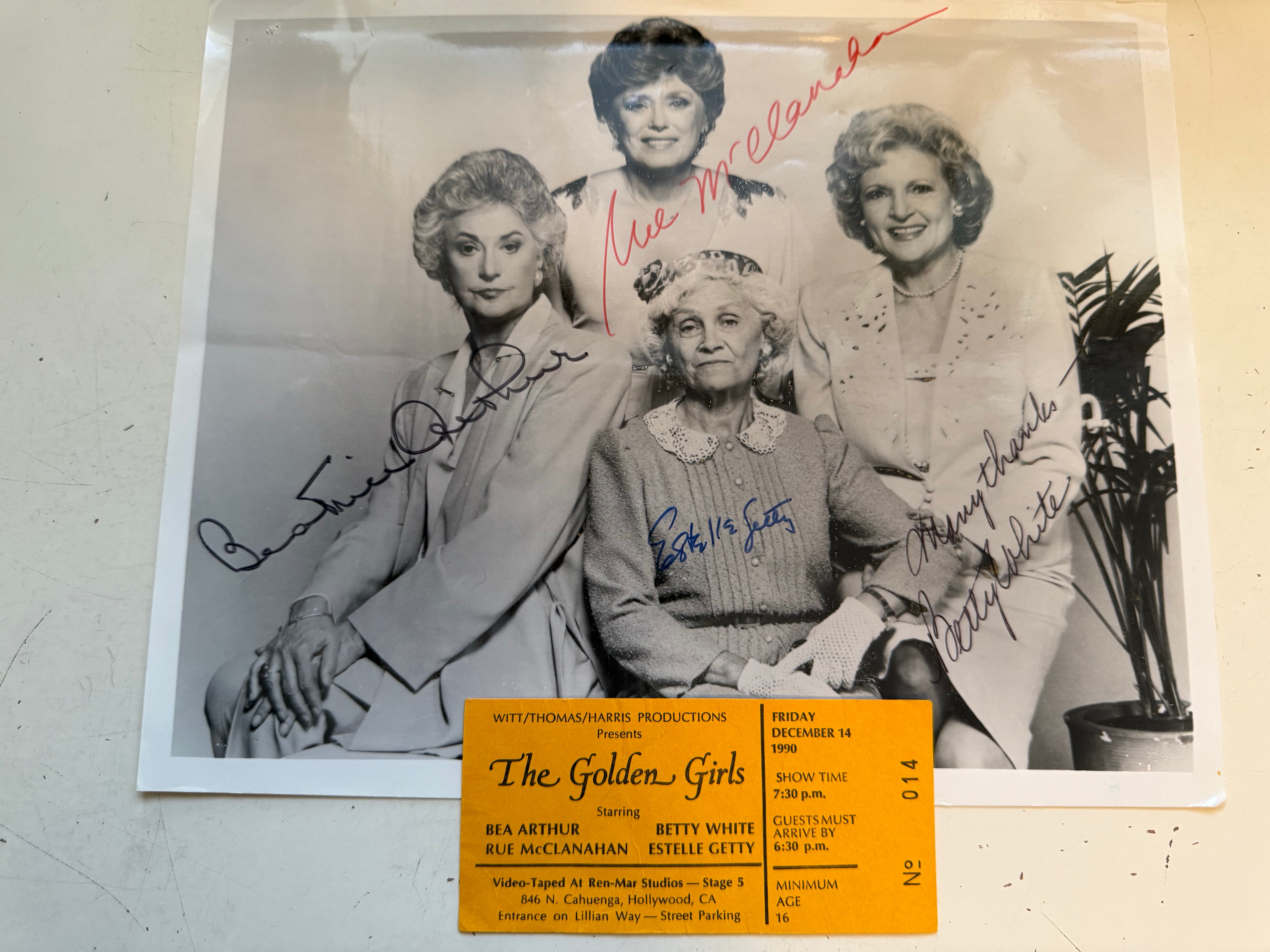 Golden Girls Rare Cast Autographed Photo with COA & Live Episode Ticket - Authentic Collectible Memorabilia for TV Show Fans & Gift for Golden Girls Lovers