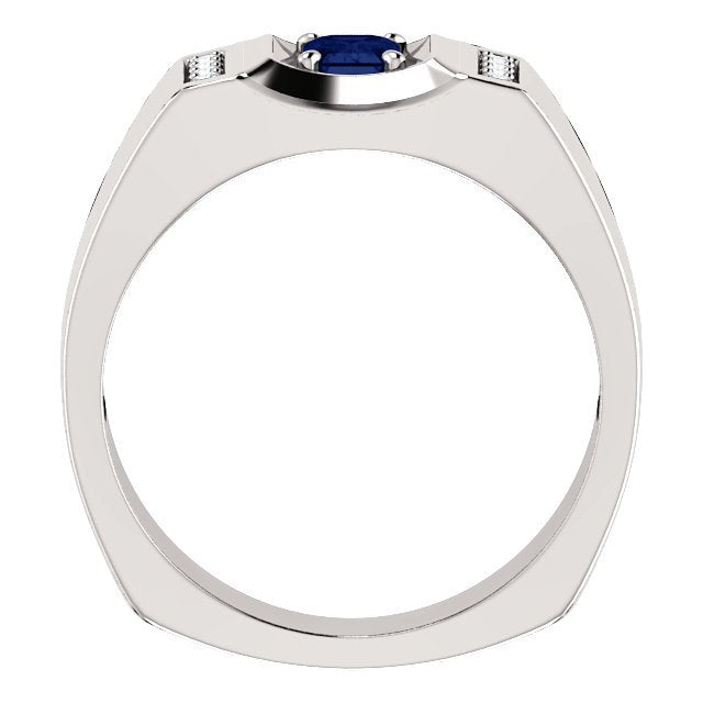 14K Gold Men's Sapphire & Diamond Ring - 3/4 CT Sapphire & 0.12 CTW Diamond Accent - Elegant Wedding Band, Anniversary Gift for Him, Perfect for Engagements & Special Occasions