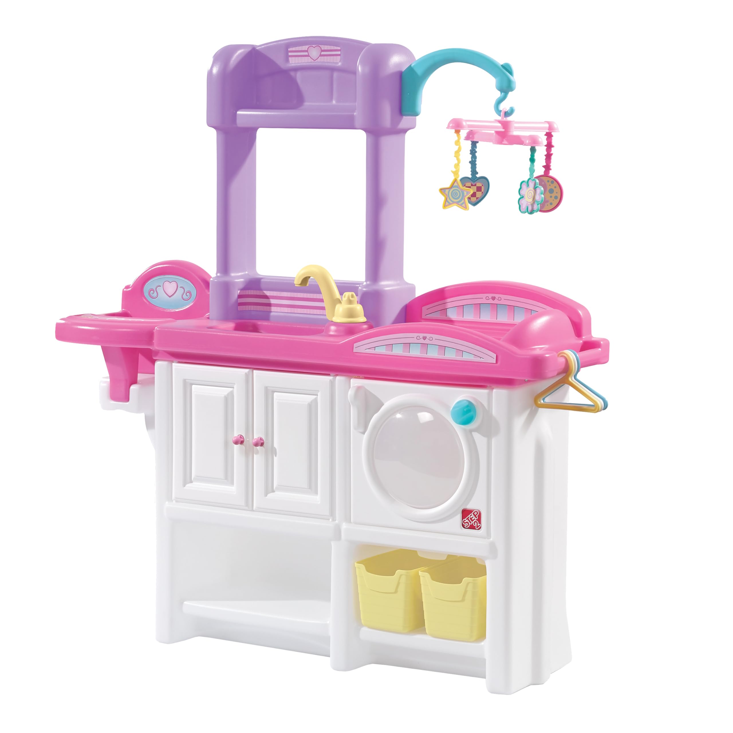 Step2 Love & Care Deluxe Baby Doll Nursery Playset for Toddlers 2-6 Years - Compact Doll Changing Station & Crib with Toy Accessories, Durable Plastic Kids Pretend Play Set (Pink) - Perfect for Imaginative Play, Role-Playing & Early Childhood Development