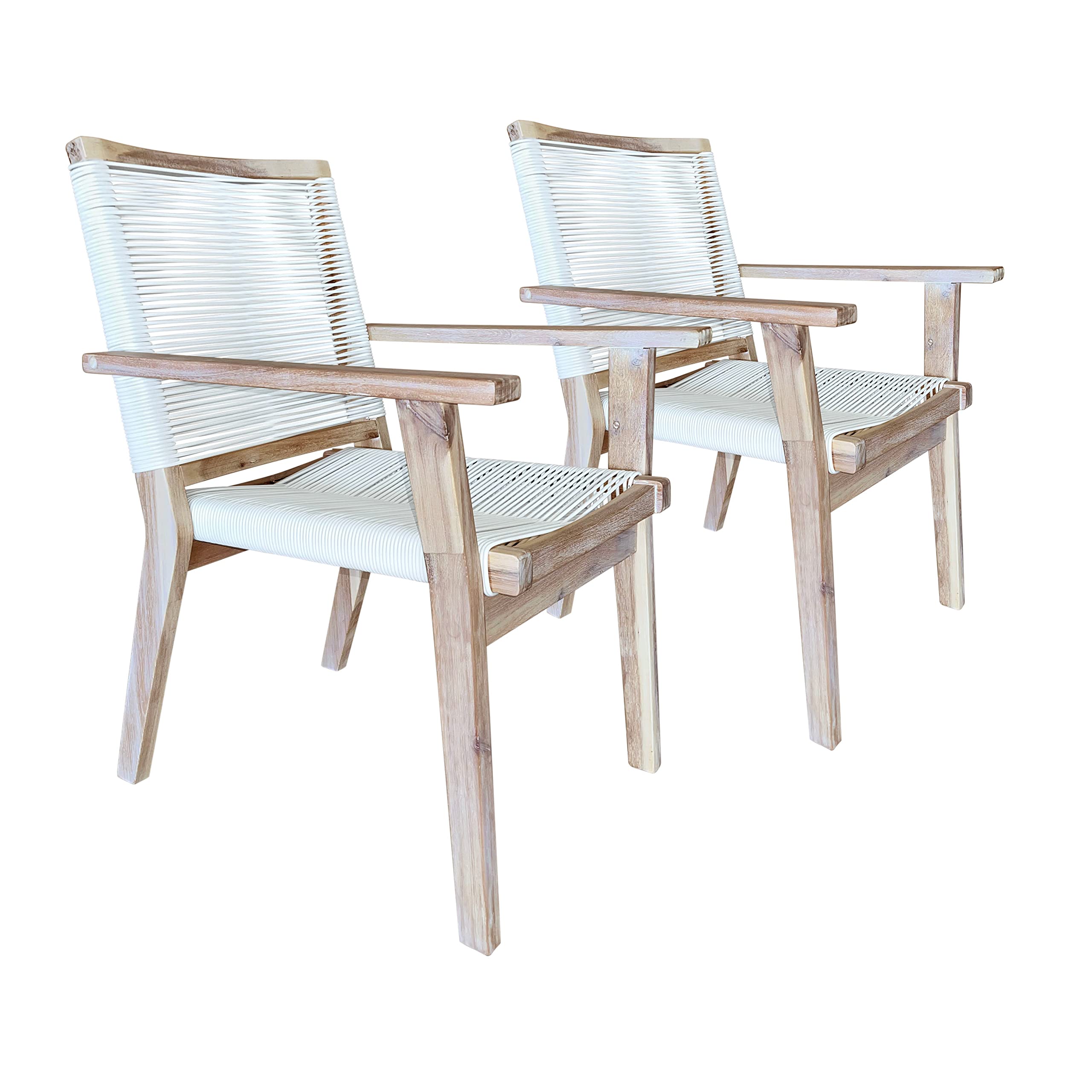 North Port Dining Chairs Set of 2 - White Wash & White Wooden Chairs for Kitchen, Dining Room, and Breakfast Nook - Comfortable Modern Farmhouse Style Seating