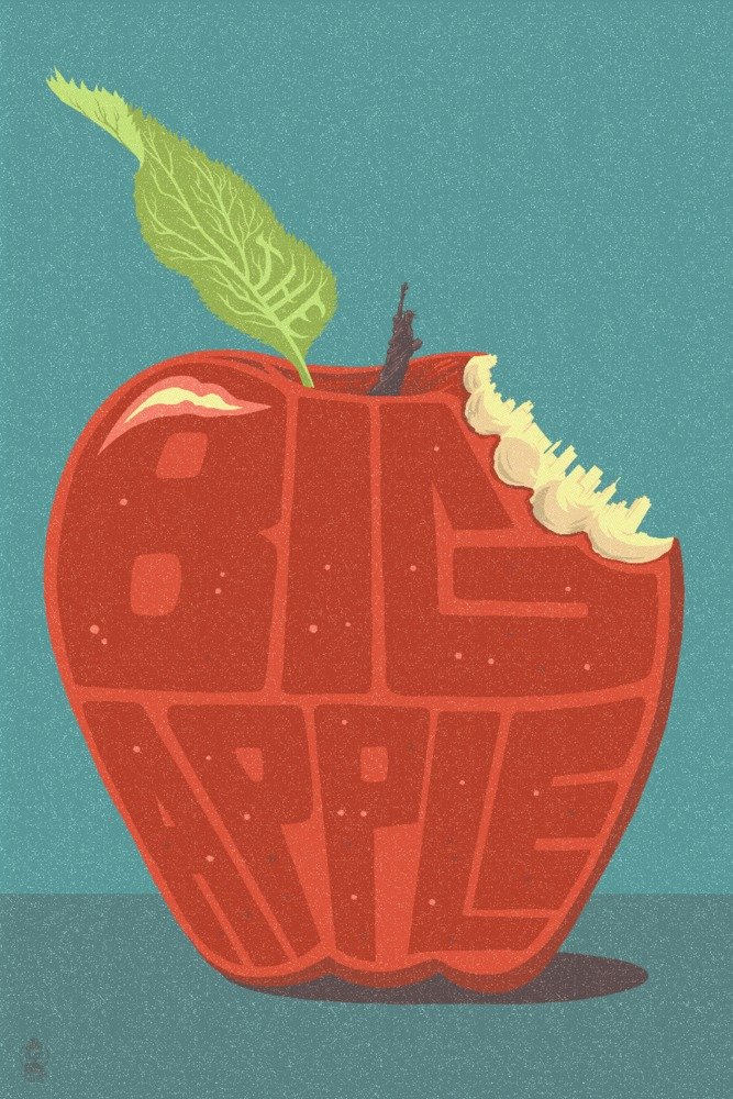Big Apple Letterpress Giclee Gallery Print - 16x24 New York City Wall Art Decor, Travel Poster for Home & Office - Perfect for Living Room, Bedroom, or Gift