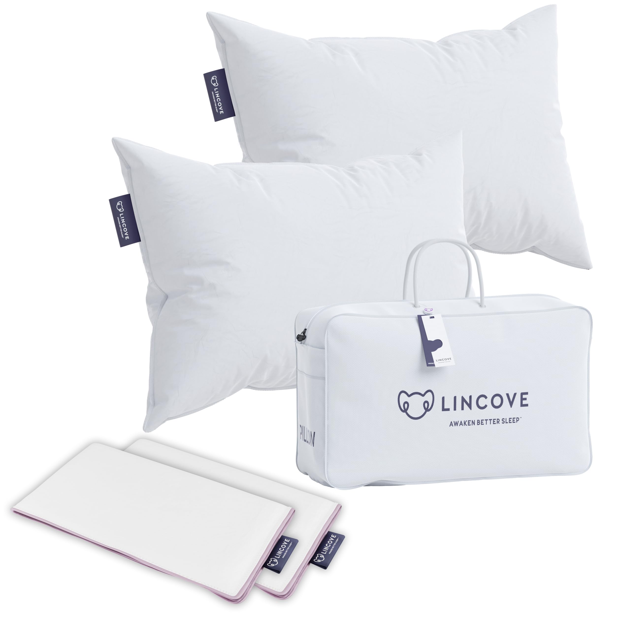 Premium Down Filled Sleeping Pillow - 600 Fill Power with 400 Thread Count Pillow Shell & Protector - Standard Medium Size (2 Pack) for Bedroom, Guest Room & Travel Comfort