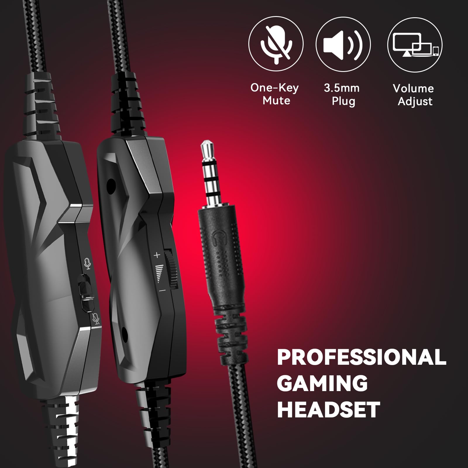 A88 Gaming Headset with Microphone - Stereo Wired Noise Cancelling Over-Ear Headphones for PC, PS5, Xbox Series X/S, PS4, Laptop, Mac, Nintendo Switch - Perfect for Gaming, Streaming & Online Classes (Red)