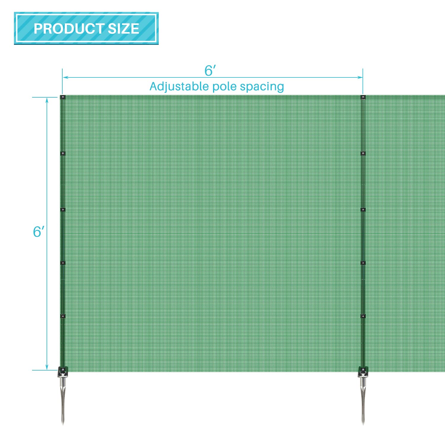 Coarbor 6'x20' Removable Outdoor Fence Panel - Heavy Duty Pool Barrier, Dog & Chicken Yard Fencing with Spikes Poles, Garden Border Protection (Green) | Perfect for Backyard Security, Pet Containment & Vegetable Garden Protection