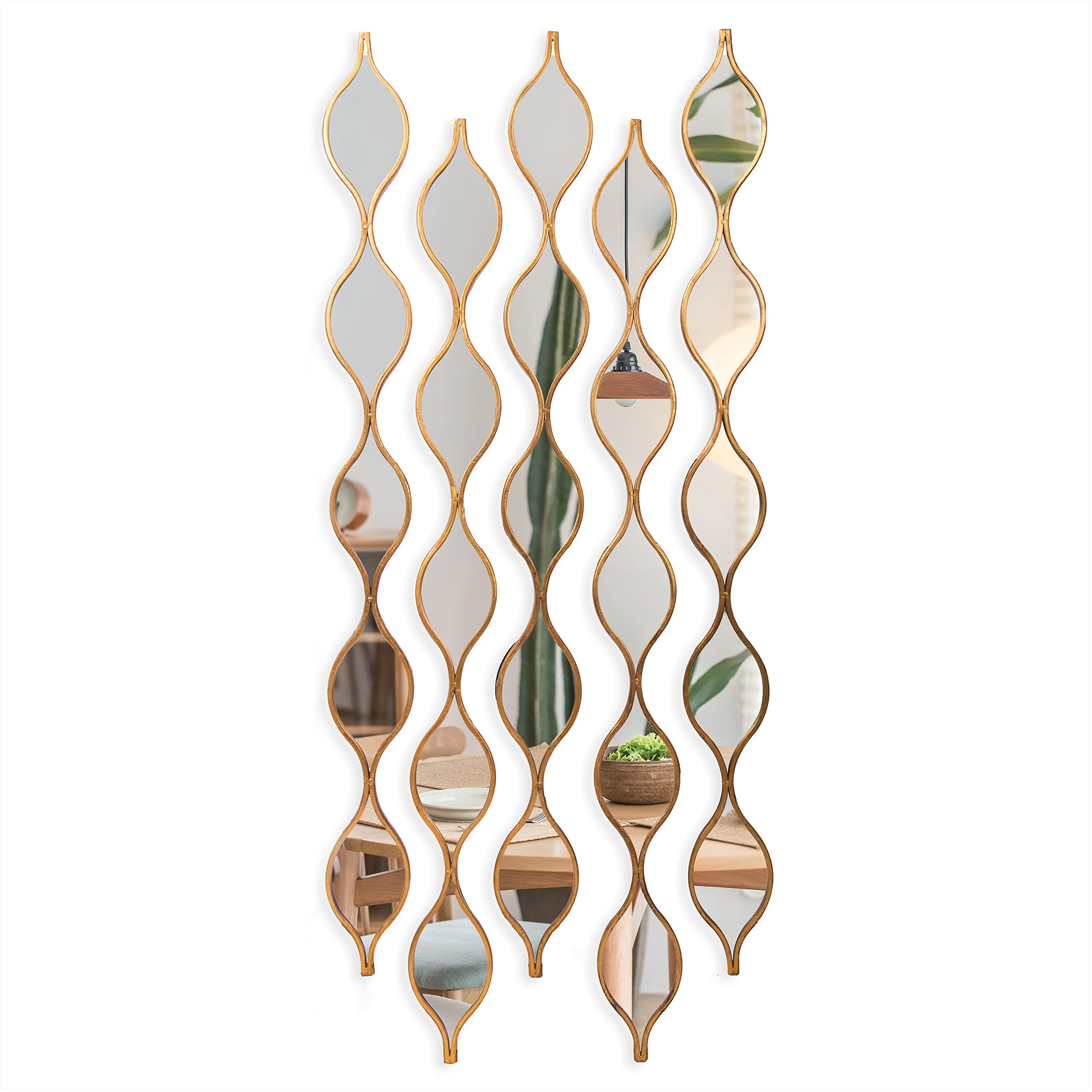 Gold Tear Drop Mirror Wall Decor Set of 5 - Elegant Long Skinny Mirrors for Living Room, Bedroom & Entryway - Decorative Wall Mirrors for Home & Office Interior Design