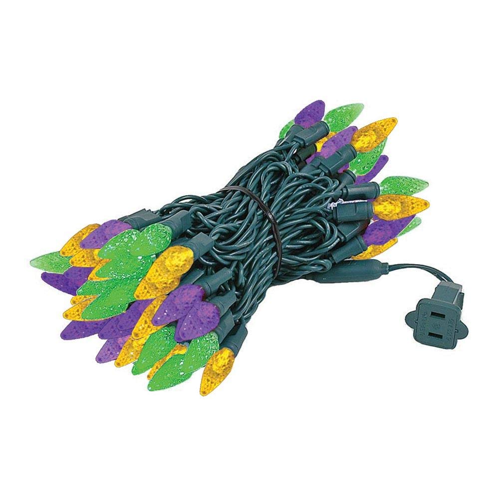 70 LED C6 Mardi Gras String Lights - 24FT Outdoor Christmas Tree Lights, Commercial Grade Permanent LED Decorations for Patio, Garden, and Holiday Parties