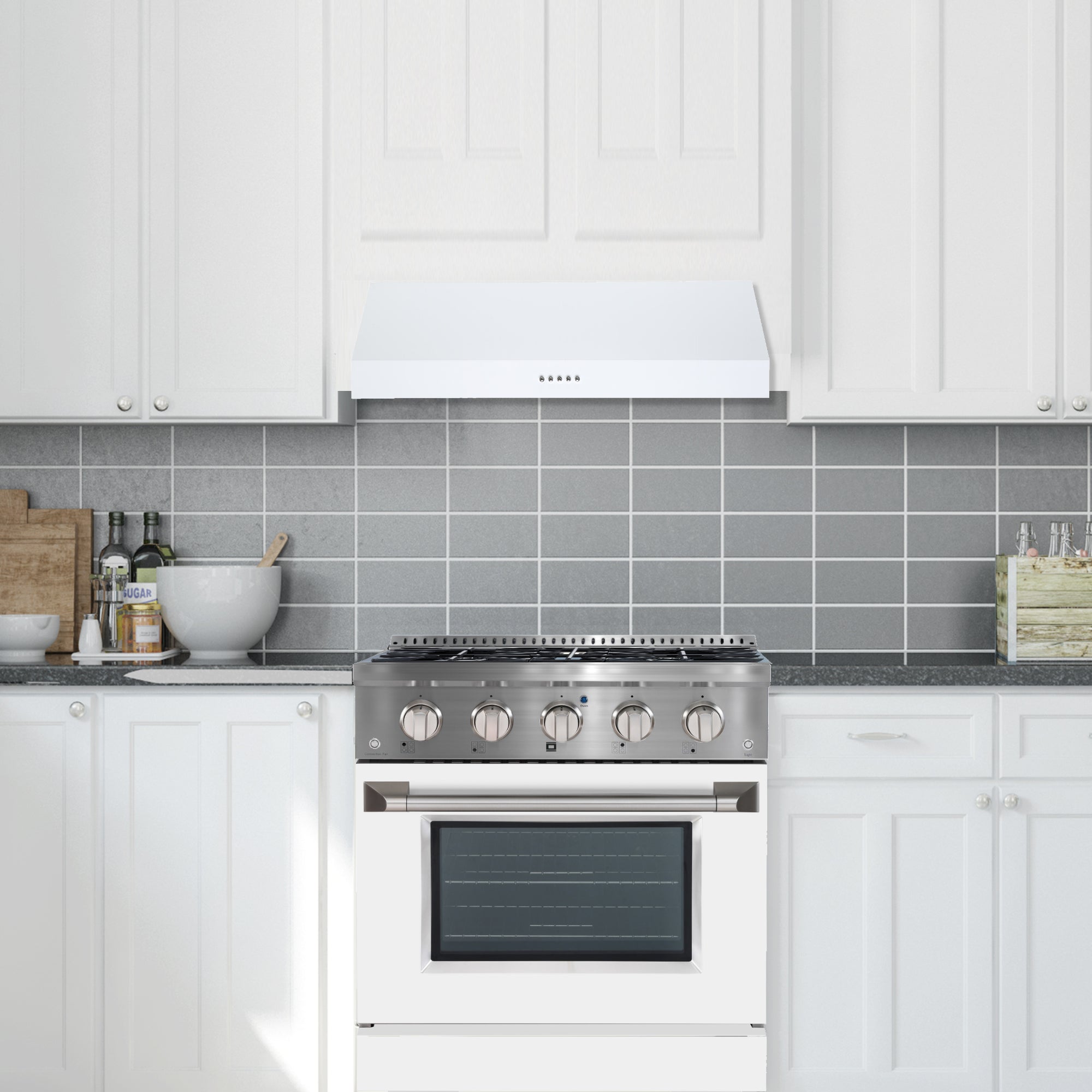 Ancona 30 Inch Ducted Under Cabinet Range Hood in White - Powerful Kitchen Ventilation for Smoke & Odor Removal - Perfect for Home Cooking & Baking