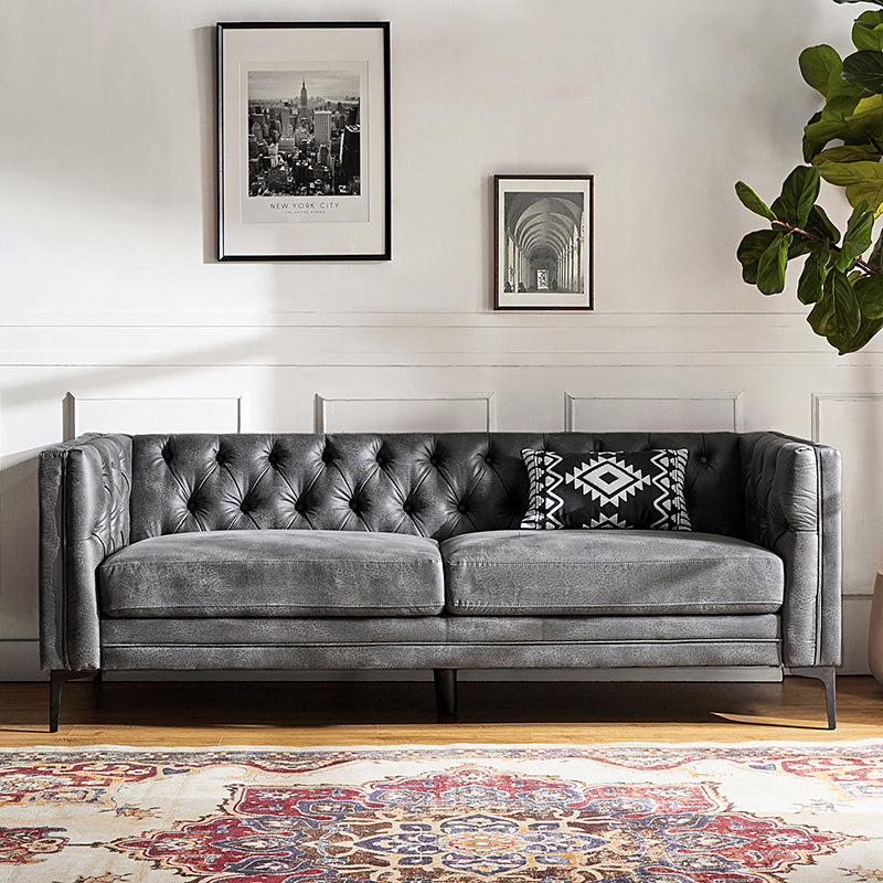 84'' Vegan Leather Tufted Sofa - Modern Faux Leather Couch for Living Room, Office & Lounge - Comfortable Mid-Century Style Sectional with Button Tufting