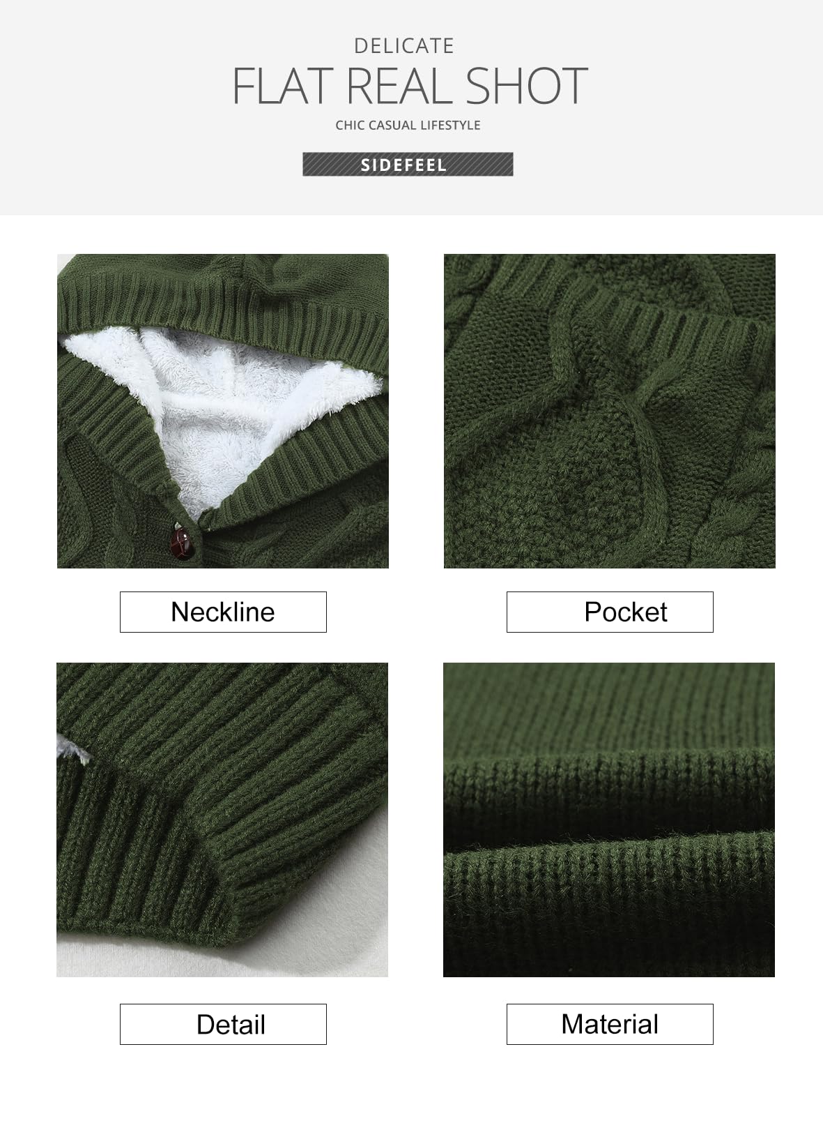 Sidefeel Women's Fleece-Lined Hooded Cardigan Sweater - Winter Button Down Jacket with Pockets | Cozy Outerwear for Casual Wear & Cold Weather