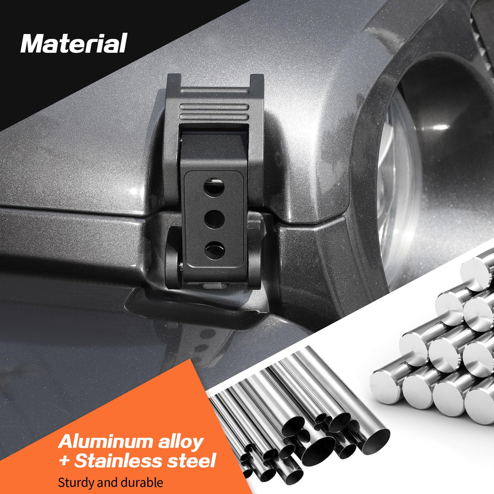 JeCar Aluminum Hood Latches Locking Kit for Jeep Wrangler JK JKU (2007-2018) & JL JLU (2018-2024) | Gladiator JT (2020-2024) | D-Style Design | Off-Road Security Upgrade | Perfect for Trail Riding & Daily Driving