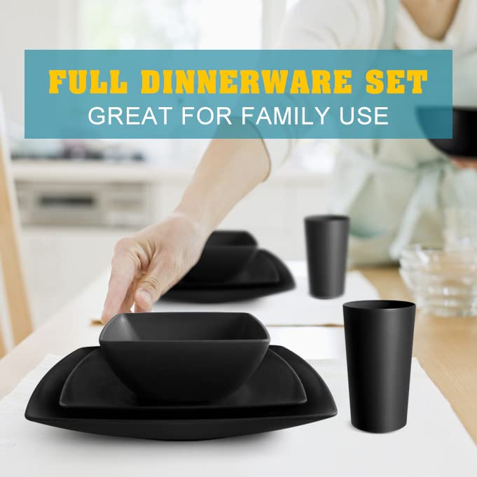 Teivio 16pc Unbreakable Wheat Straw Dinnerware Set for 4 - Plates, Bowls & Tumblers | Dishwasher Safe for Daily Use