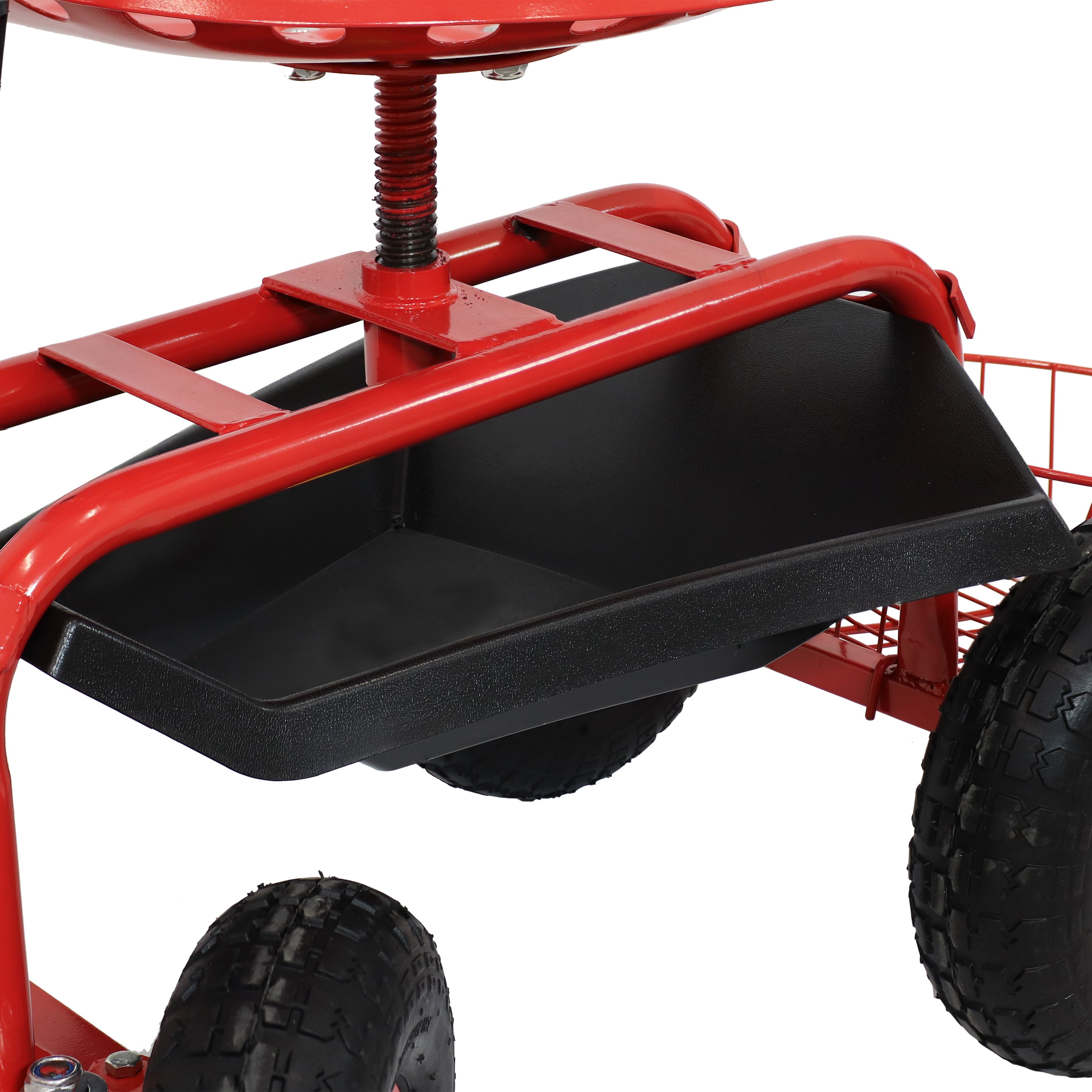Sunnydaze Rolling Garden Cart with Swivel Seat, Handle & Basket - Heavy Duty Outdoor Utility Wagon for Gardening, Landscaping & Yard Work