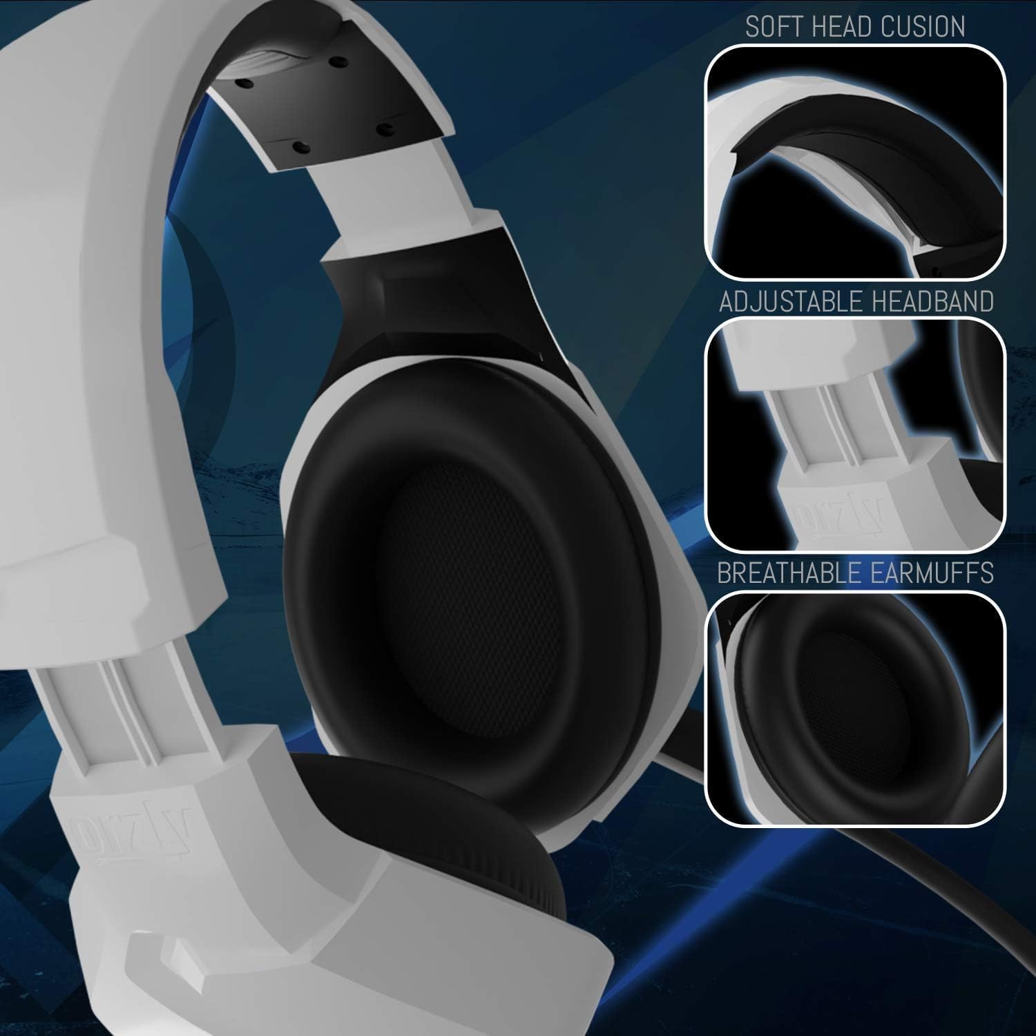 Orzly Hornet RXH-20 Siberia Edition Gaming Headset - Noise Cancelling Mic, Stereo Sound for PC, PS5, PS4, Xbox Series X/S, Xbox One, Nintendo Switch & Google Stadia (White) - Perfect for Competitive Gaming & Online Chat