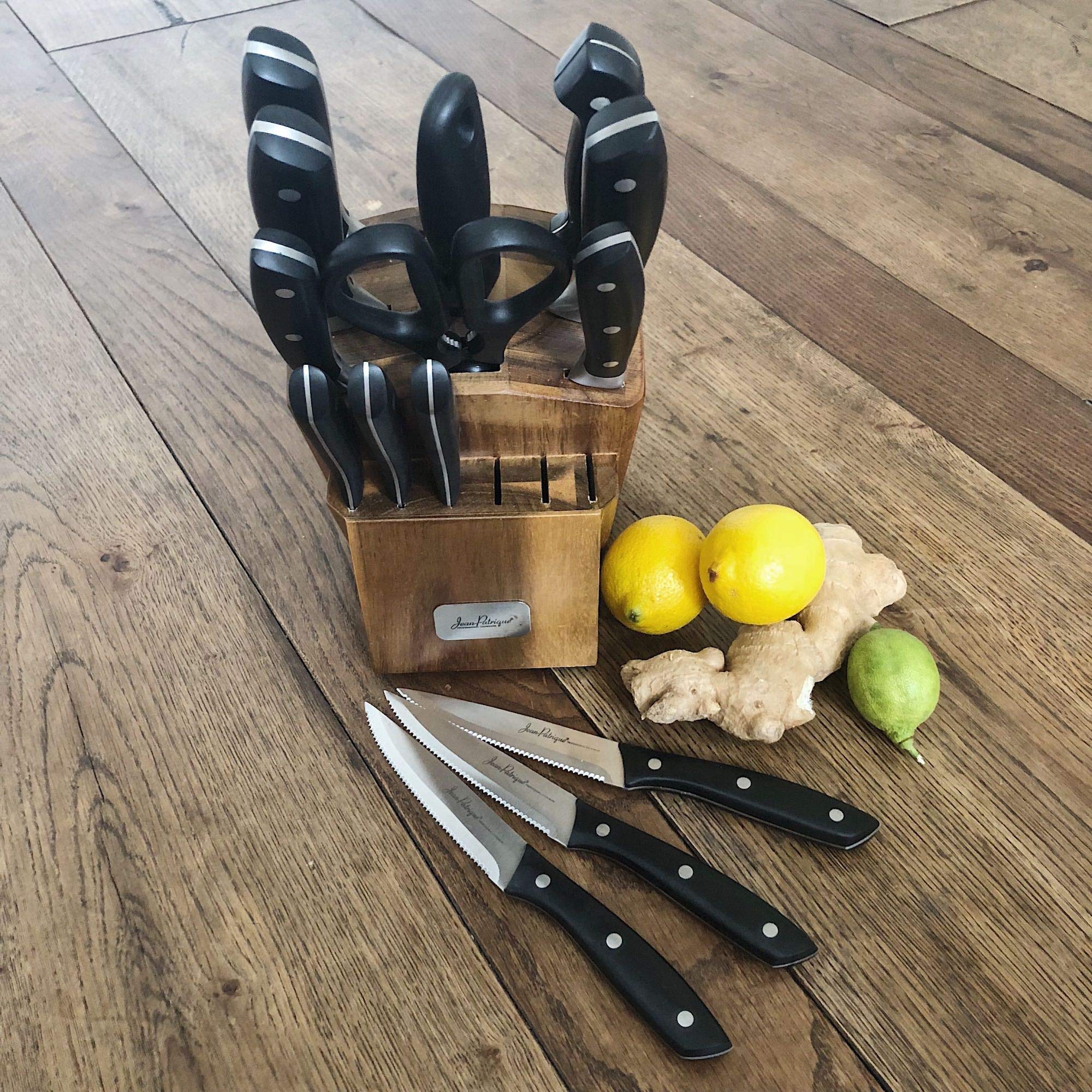 Premium Jean-Patrique Onyx Knife Collection - 14 Piece Knife Set with Block for Professional Chefs & Home Cooking | Perfect for Kitchen, BBQ, Camping & Gift Giving