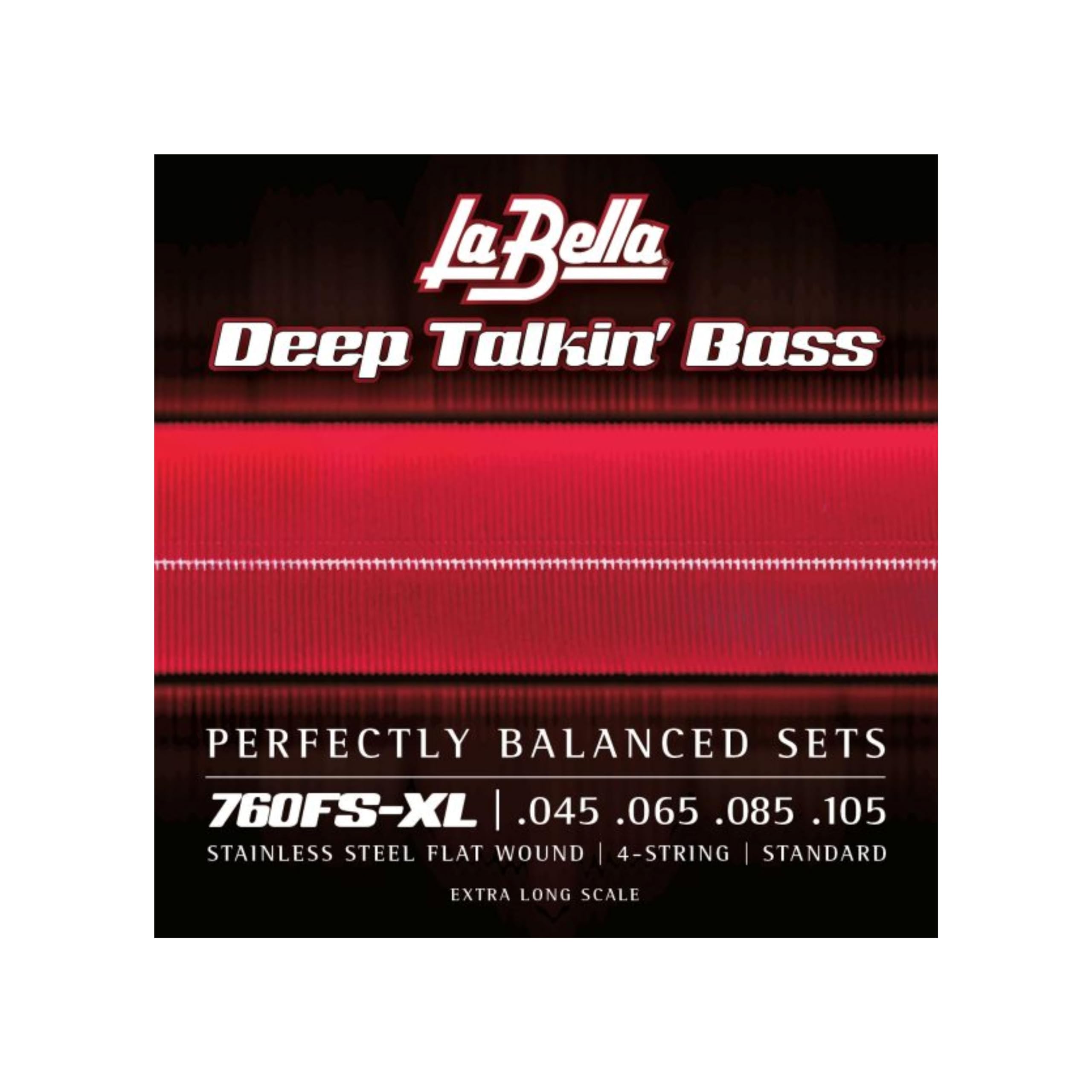 La Bella 760FS-XL Deep Talkin’ Stainless Steel Flat Wound Bass Guitar Strings 45-105 - Extra Long Scale for Jazz, Blues & Rock - Perfect for Studio Recording & Live Performances