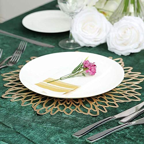 6 Pack Gold Floral Vinyl Placemats - 15 Inch Non-Slip Dining Table Mats for Everyday Use, Dinner Parties & Home Decor