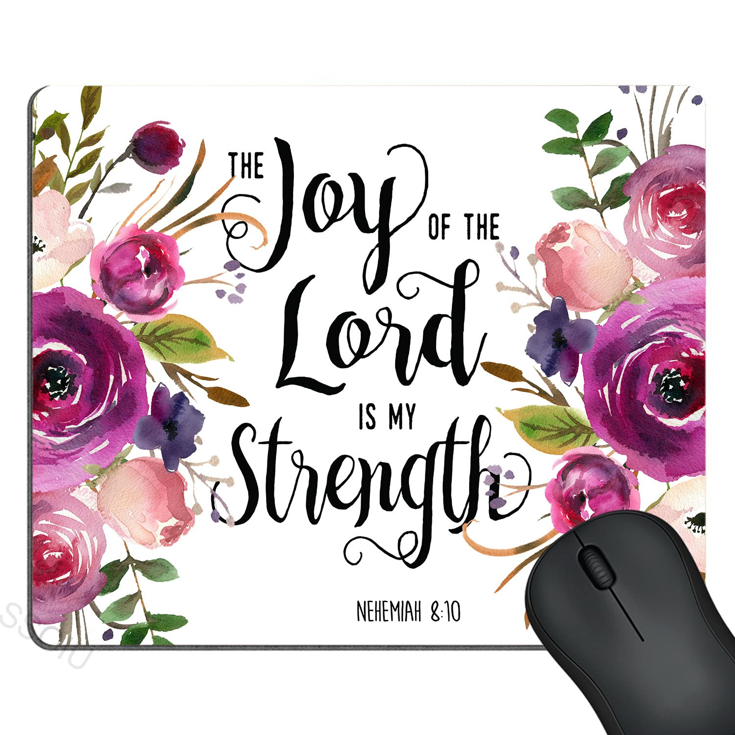 SSOIU Christian Bible Verse Mouse Pad - 'Joy of The Lord is My Strength' Scripture Desk Mat (9.5x7.9 Inch/240x200mm) for Office, Gaming & Prayer - Non-Slip Rubber Base Computer Accessory