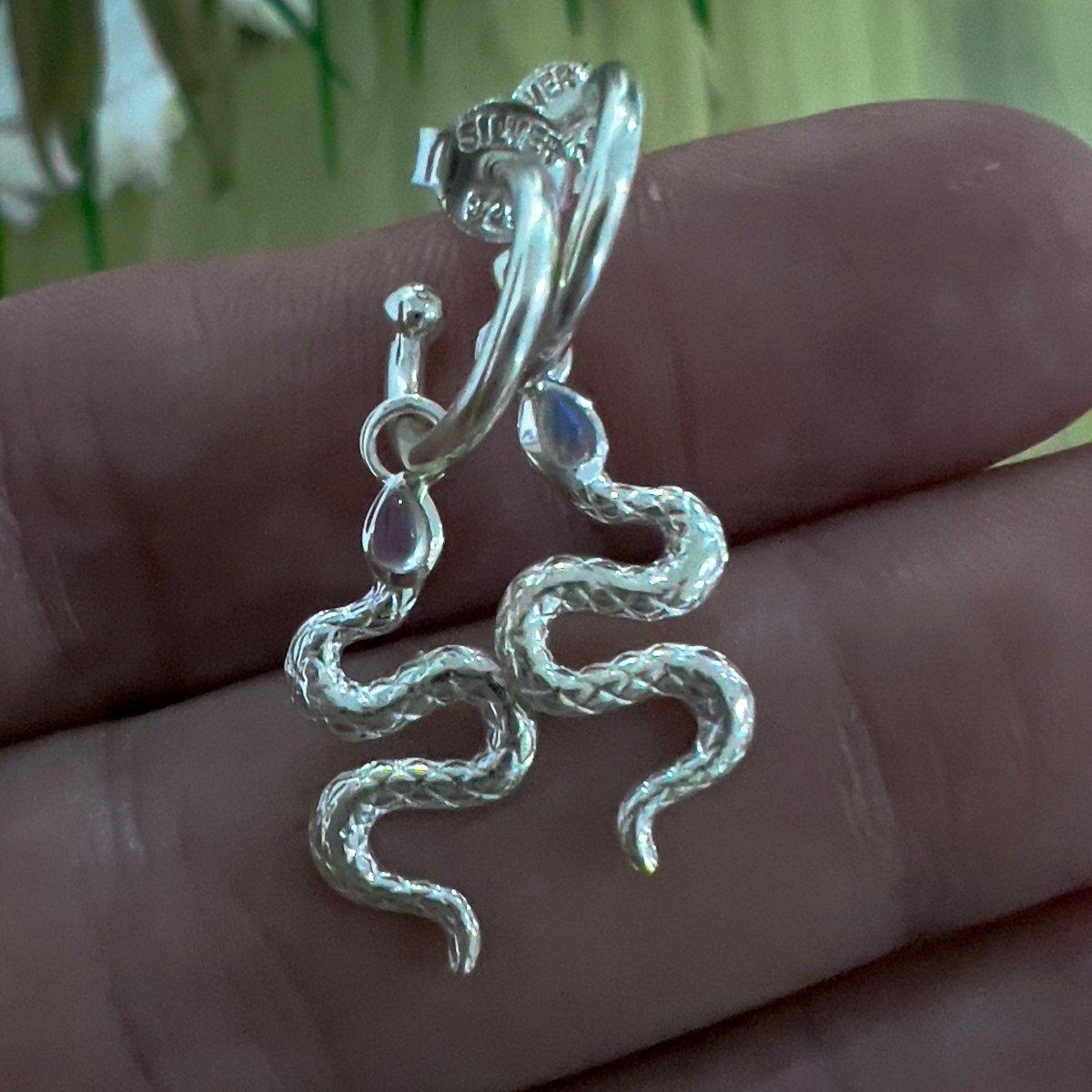 Laihas New Beginnings Moonstone Snake Hoop Earrings - Elegant Sterling Silver Jewelry for Women | Perfect for Boho Fashion, Parties & Everyday Wear