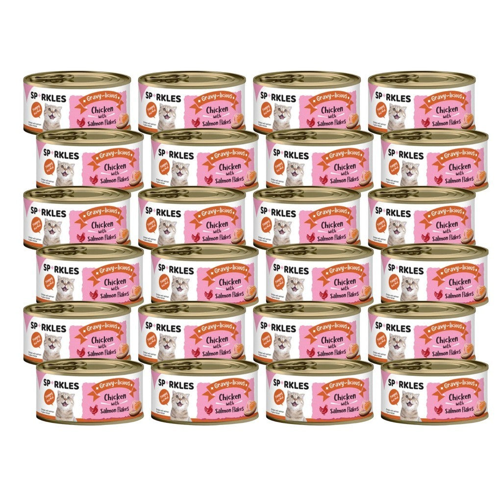 24-Pack Sparkles Gravylicious Jellylicious Wet Cat Food - 80g Cans with Chicken, Tuna & Salmon - Healthy Nutritious Meal for Adult & Senior Cats - Perfect for Daily Feeding & Weight Management
