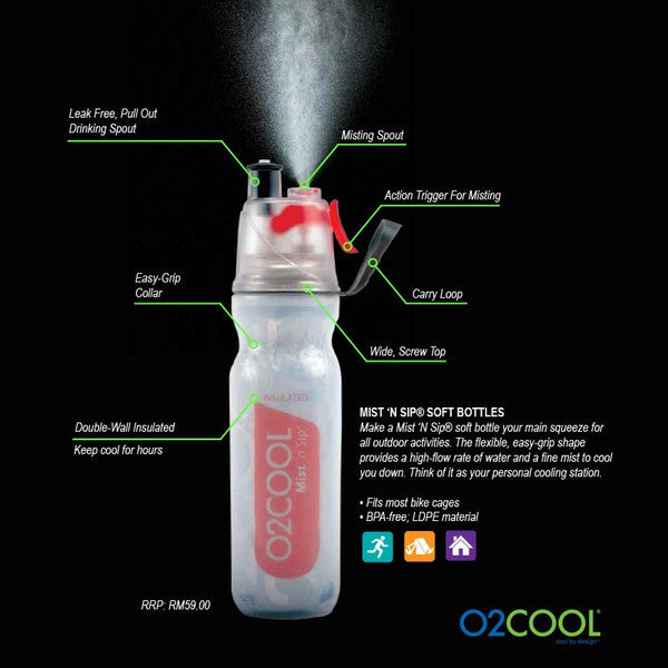 O2COOL Classic Mist 'N Sip 20oz Water Bottle with Spray Top - Portable Sports Hydration for Gym, Hiking & Outdoor Activities
