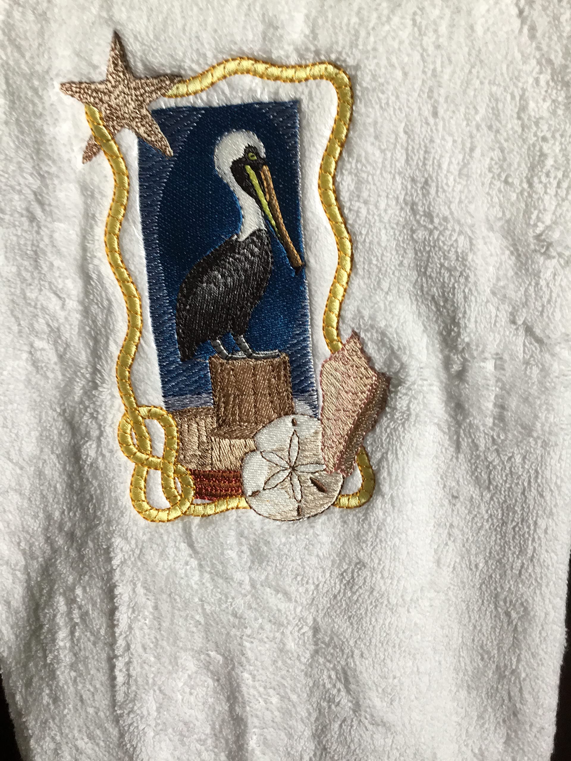 Embroidered Pelican & Lighthouse Hand Towel Set - Premium Cotton Kitchen & Bath Towels for Coastal Decor, Beach House, or Nautical Theme