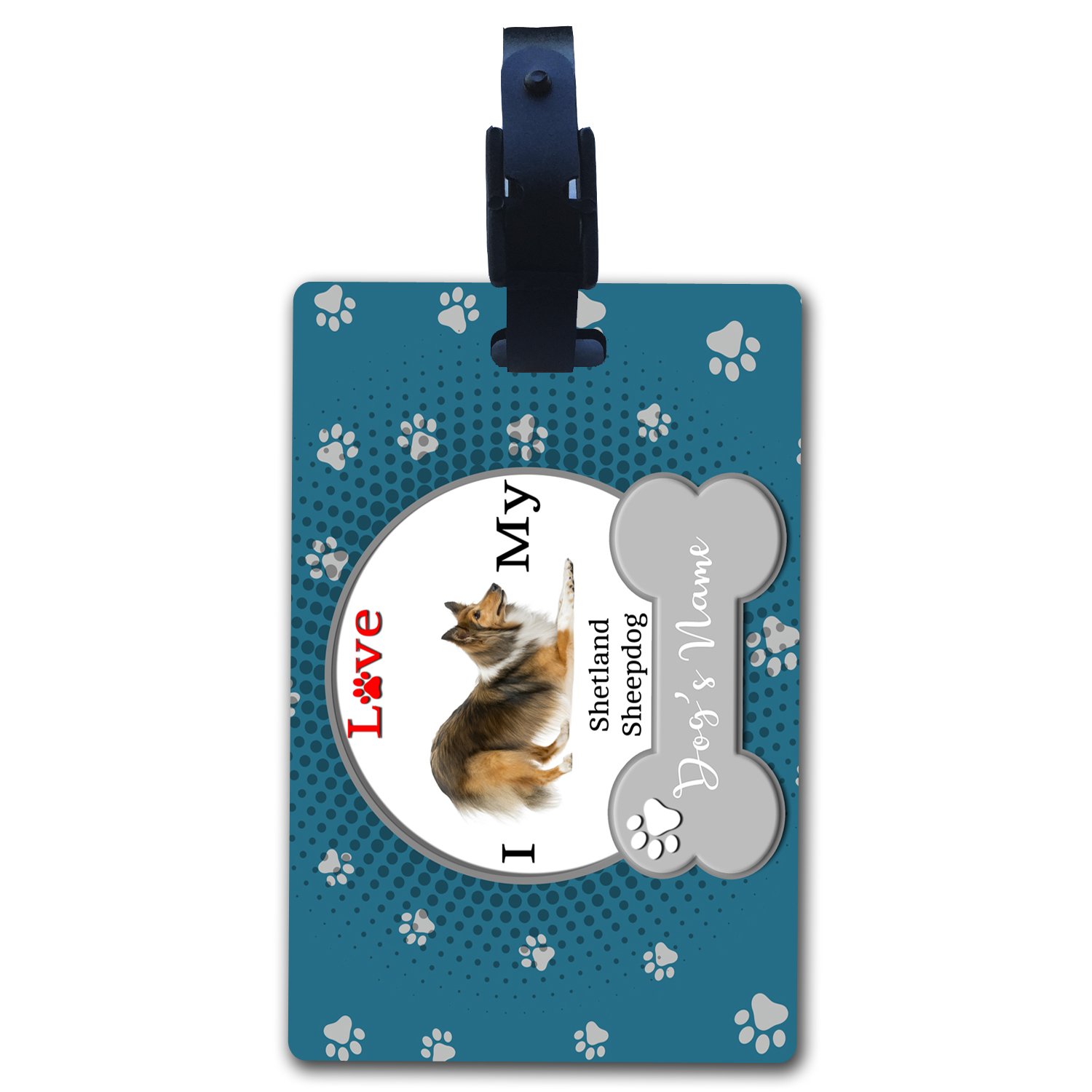 Personalized Custom Name Luggage Tag - I Love My Dog Shetland Sheepdog Design | Durable Travel Accessory for Pet Lovers | Perfect for Suitcases, Backpacks & Travel Bags