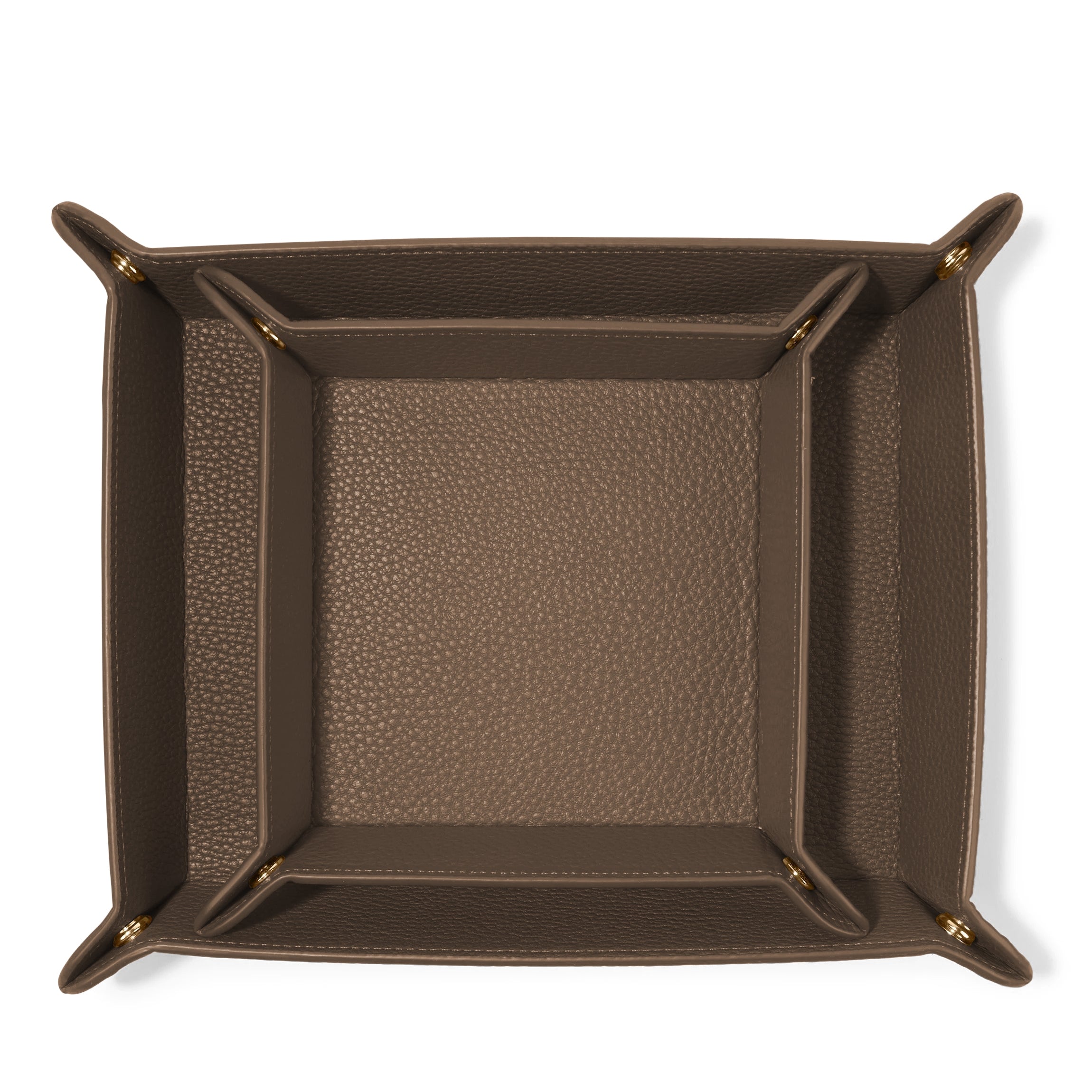 Premium Leather Valet Tray Set in Rich Cocoa Brown - Perfect for Organizing Keys, Wallets & Watches on Dresser or Nightstand