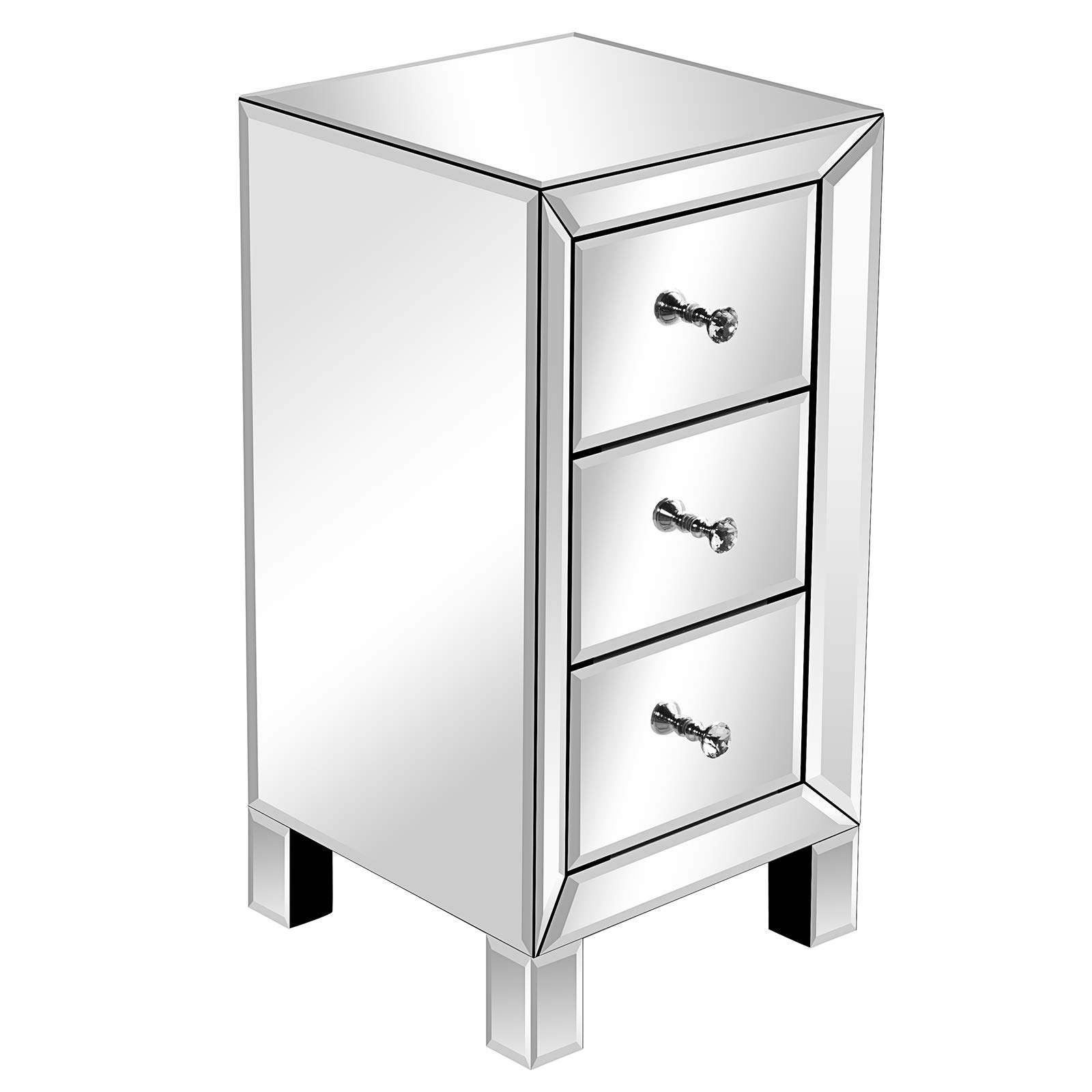 Mirrored 3-Drawer Nightstand Accent Chest Cabinet Bedside Table - Silver Finish Modern Bedroom Furniture for Small Spaces | Perfect for Bedroom, Guest Room, Apartment & Dorm Decor