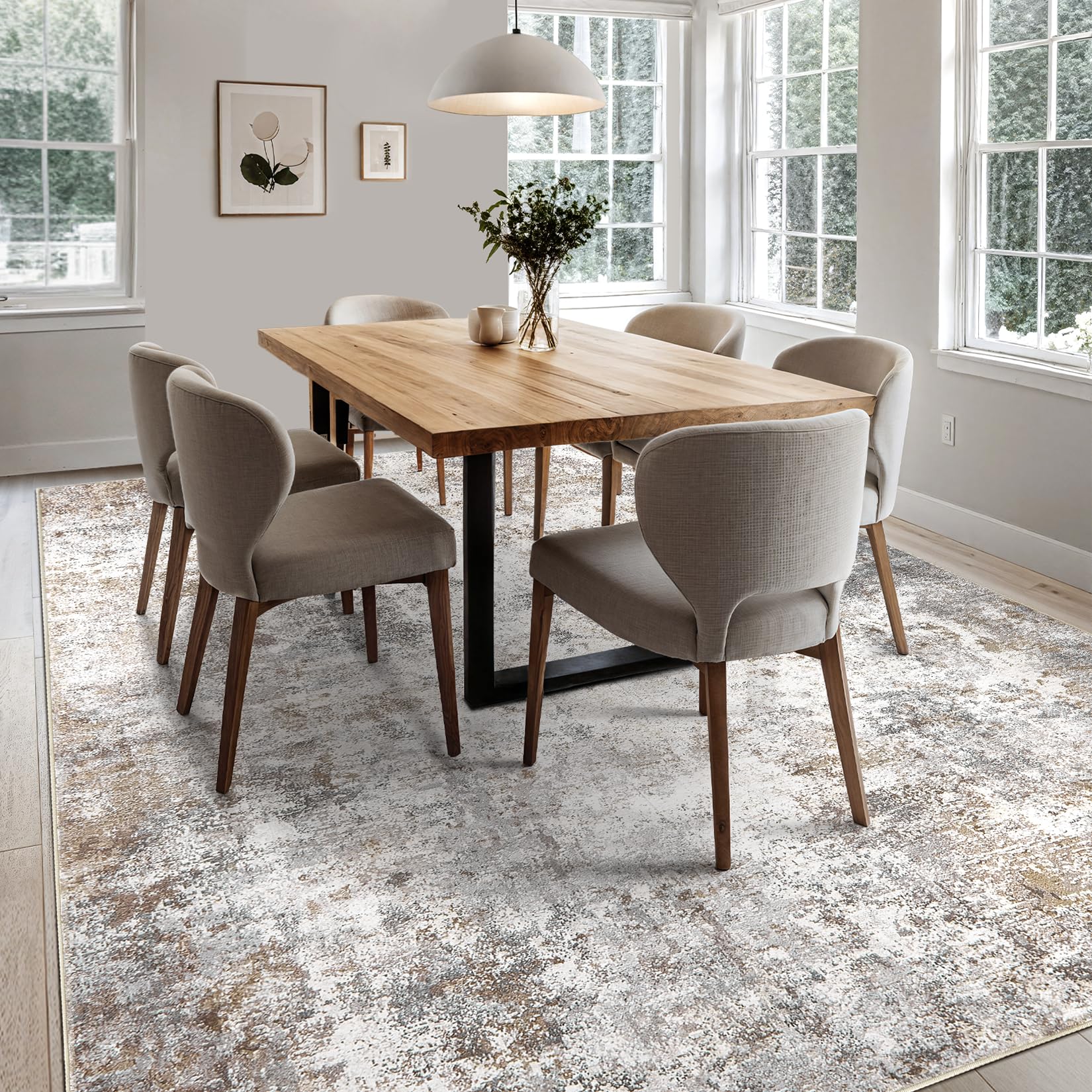 9x12 Washable Modern Abstract Area Rug - Soft Non-Slip Neutral Brown Grey Large Indoor Carpet for Living Room, Bedroom, Dining Table & Home Office Decor | Perfect for Cozy Spaces & High-Traffic Areas