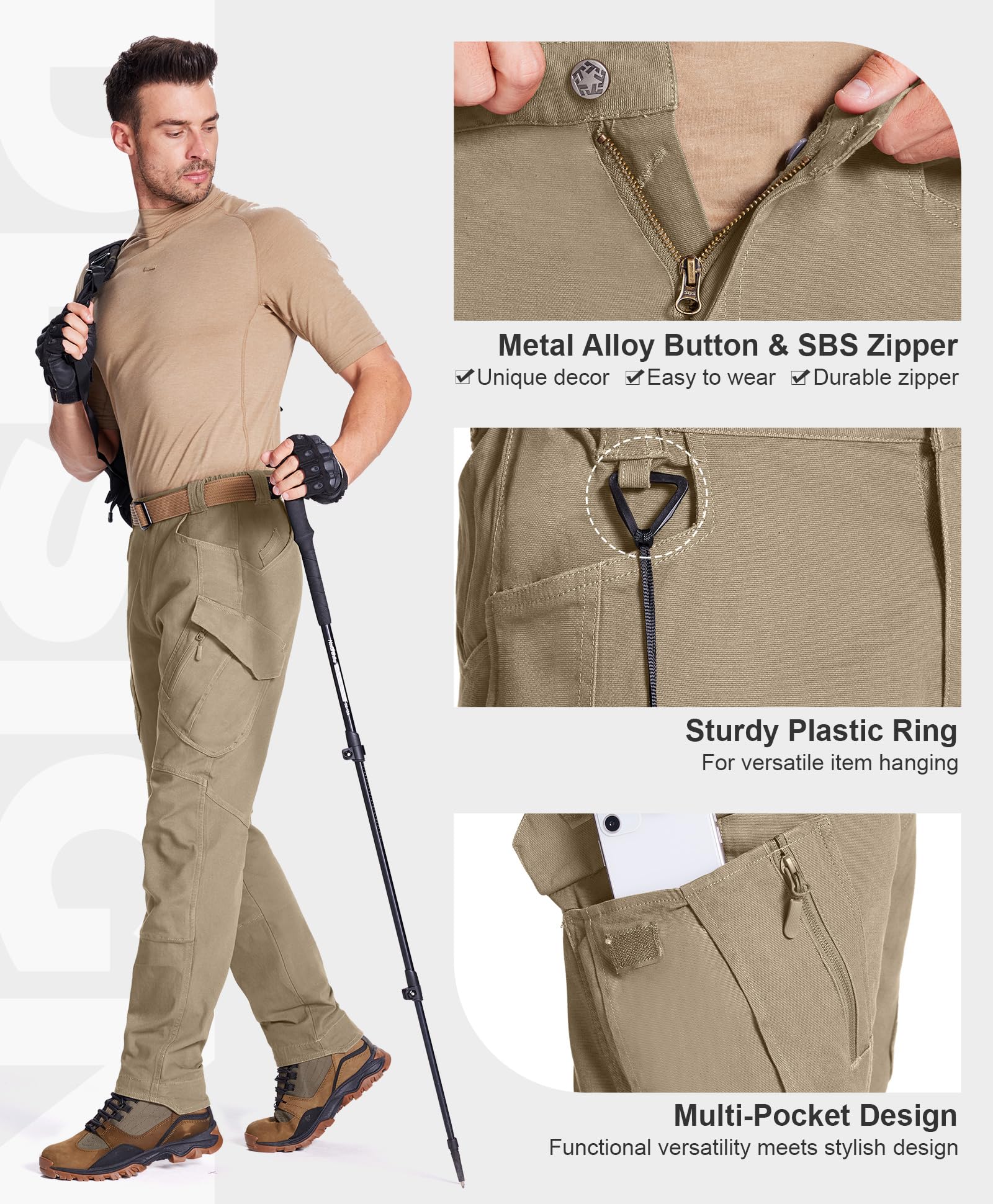 FEDTOSING Men's Tactical Pants - 9-Pocket Cotton Cargo Work Pants, Military Combat Trousers with Stretch & Rip-Stop Fabric for Hiking, Outdoor & Workwear | Durable for Active Duty, Hunting & Everyday Use