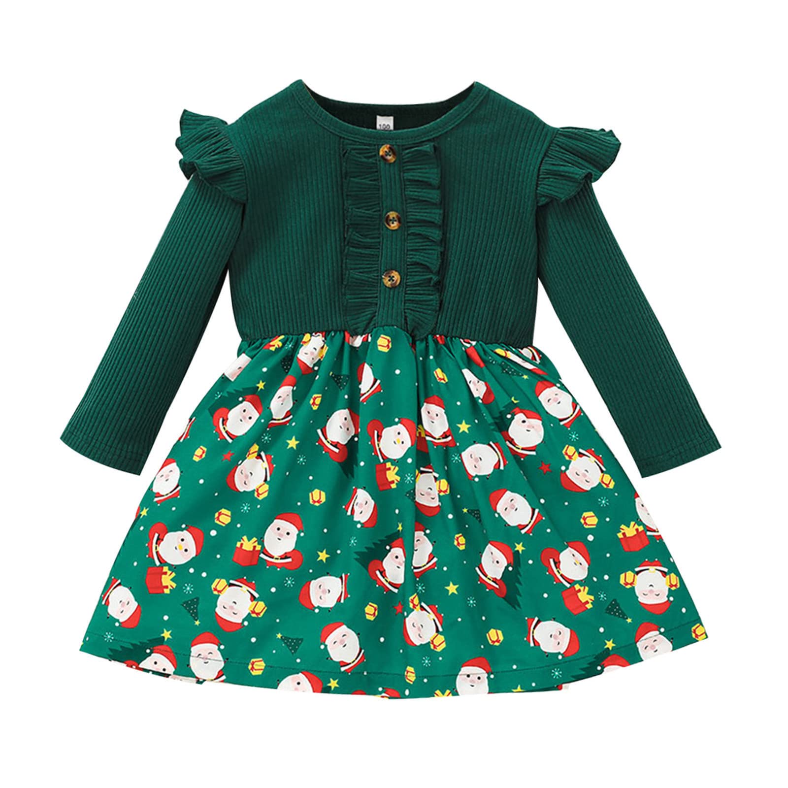 Bmisegm Girls' Holiday Christmas Patchwork Print Dress - Festive Party Outfit for Christmas Celebrations, Family Gatherings & Holiday Photos