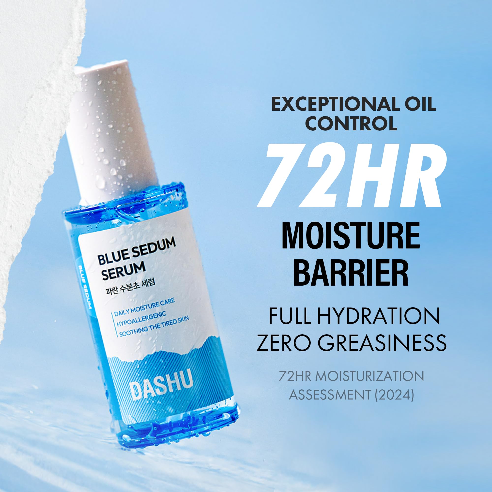 DASHU Blue Sedum Hydrating Face Serum with 8 Hyaluronic Acids | Water-Based Moisturizer for Men & Women | 2.19 fl oz | Perfect for Dry Skin & Daily Skincare Routine