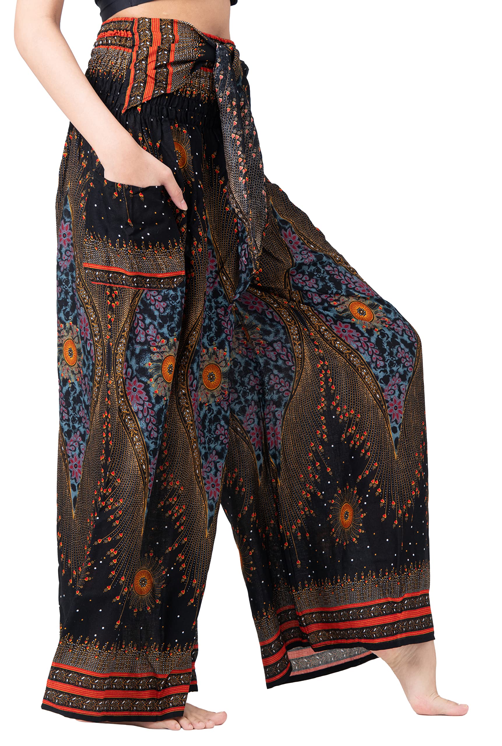 B BANGKOK PANTS Women's Boho Palazzo Pants - Flowy Wide Leg Yoga Pants for Women - Comfortable Lounge Pants for Travel, Beach, and Casual Wear