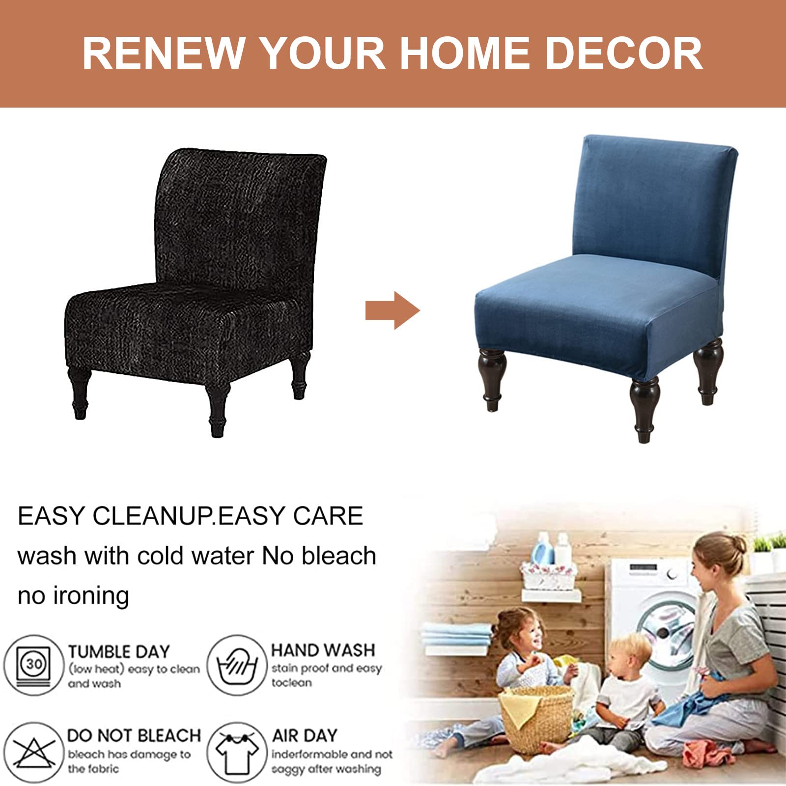 Eco-Friendly Removable Washable Armless Chair Slipcover - Printed Accent Furniture Protector for Living Room, Dining Room & Hotel Use | Perfect for Home Decor, Guest Seating and Commercial Spaces