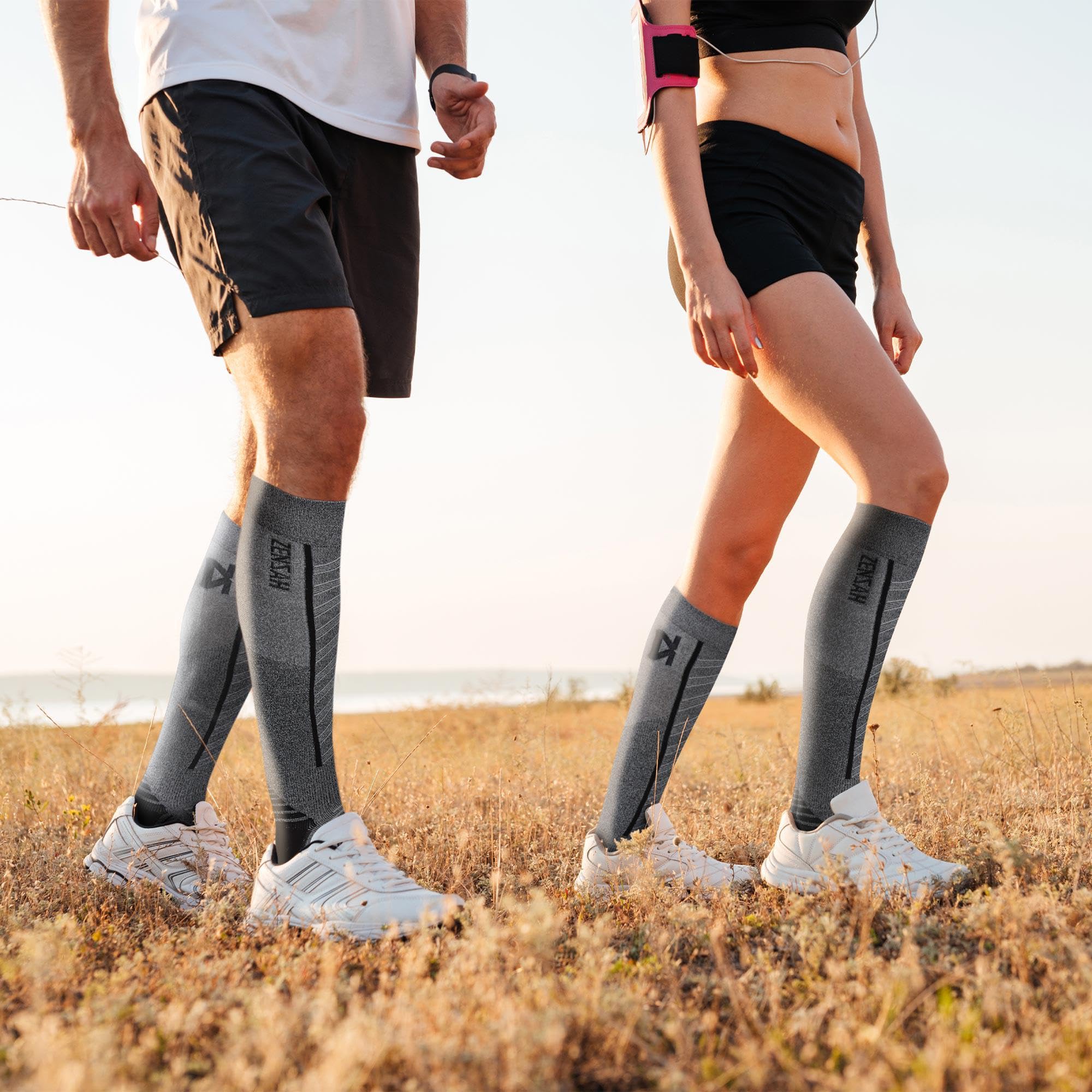 Zensah Featherweight Compression Socks - Ultra-Light Running Socks for Women & Men - Improve Circulation & Recovery for Runners, Athletes & Travelers