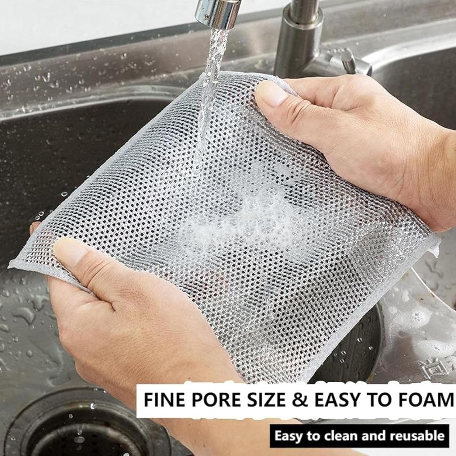 Stainless Steel Scrubber Pads - Non-Scratch Dishwashing Sponge & Reusable Cleaning Pads for Kitchen, Sinks, Pots, Pans, Cooktops - Durable & Multi-Purpose (2-Pack) - Perfect for Tough Grease & Stubborn Stains