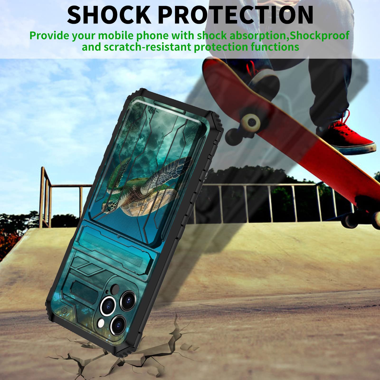 Shockproof iPhone 13 Pro Max Wallet Case with Credit Card Holder & Kickstand - Dual Layer Hard PC & Soft TPU Protective Cover for 6.7