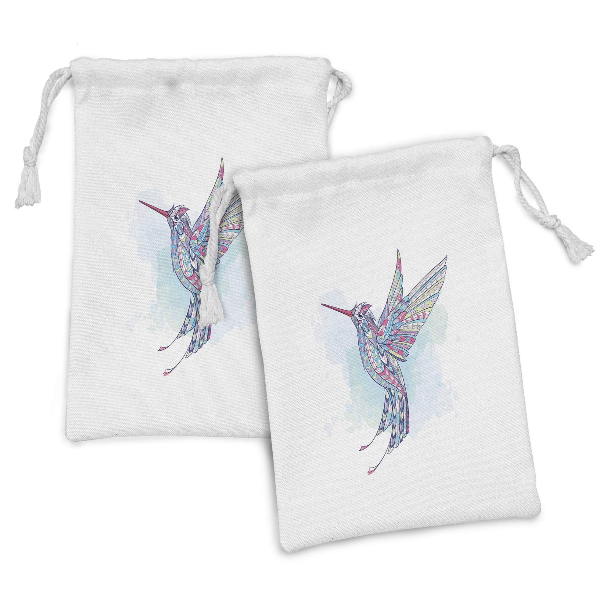 Ambesonne Hummingbird Fabric Pouch Set of 2 - Small Drawstring Bags for Toiletries, Jewelry & Travel Accessories - 9