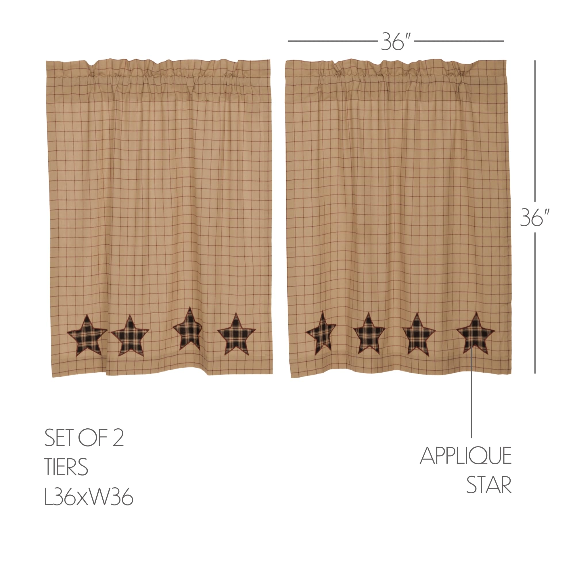 VHC Brands Bingham Star Applique Star 9385 Tier Set - 36x36 Inch Elegant Home Decor for Bedroom, Living Room & Dining Room