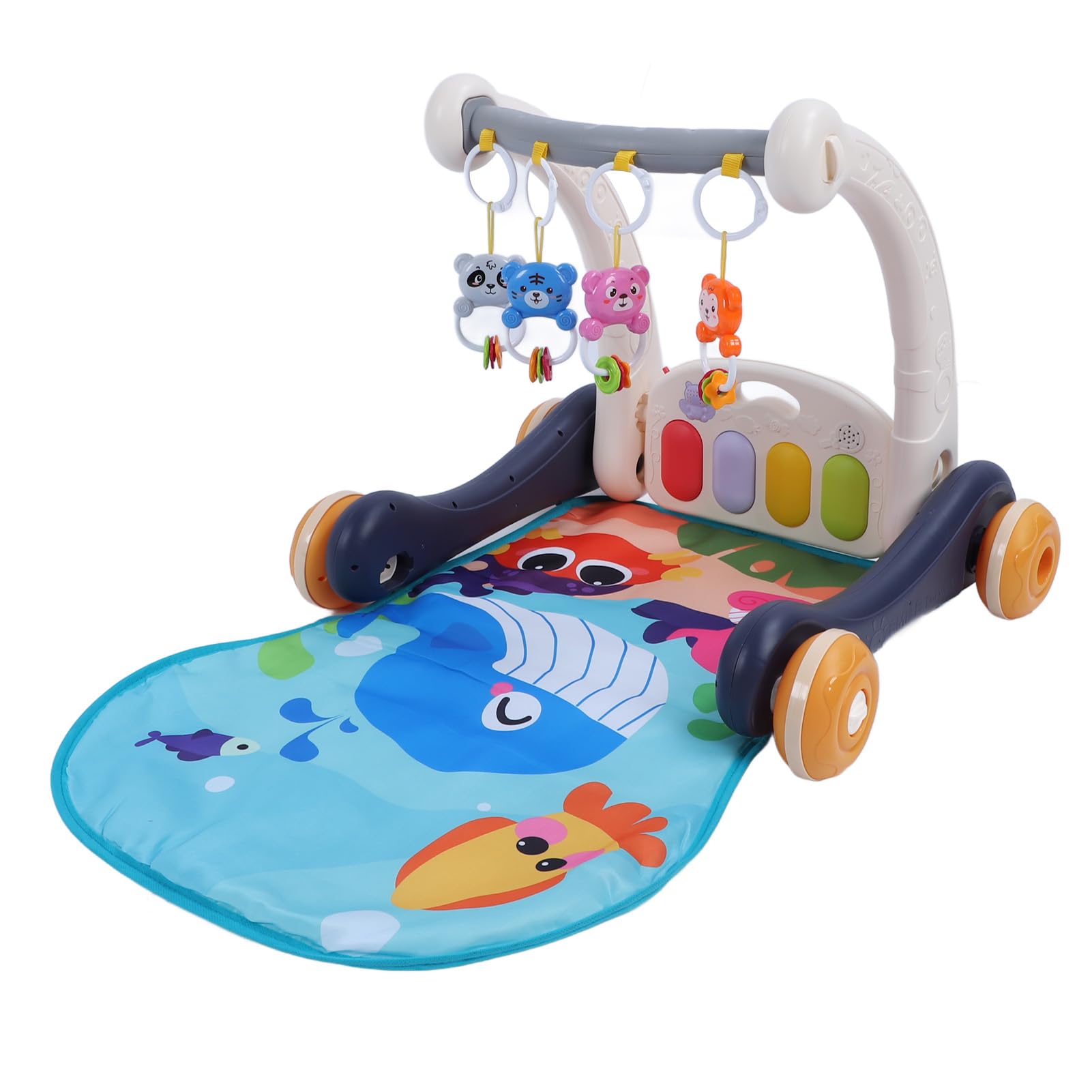 **Baby Push Walker with Adjustable Height - Multifunctional Piano Playmat & Activity Gym for Infants - Sensory Development Toy for Tummy Time, Crawling & Early Learning - Perfect for Nursery, Playroom & Daycare**