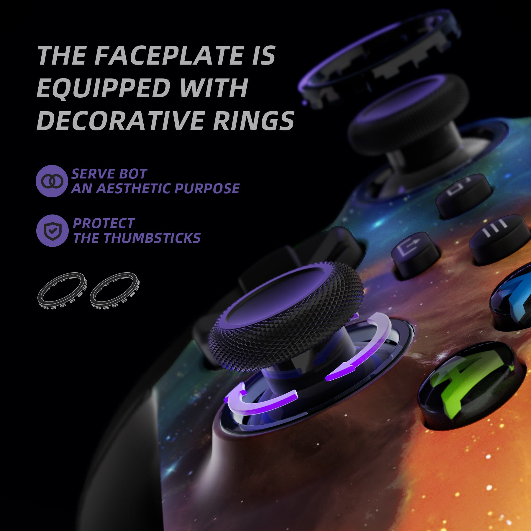 eXtremeRate ASR Performance Rubberized Grip Front Housing Shell with Accent Rings for Xbox Series X & S Controller - Orange Star Universe | Enhanced Gaming Comfort for Long Play Sessions