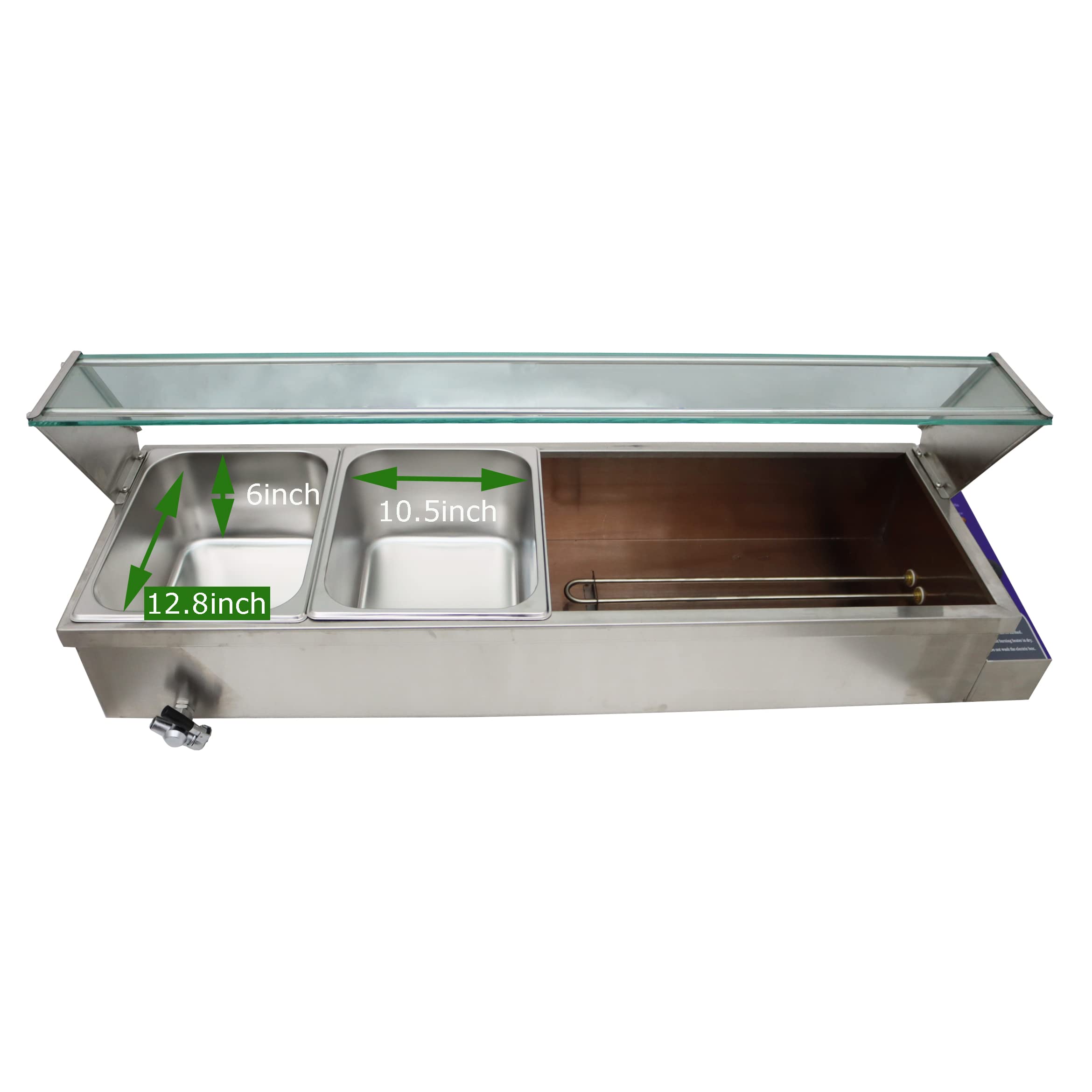 TECHTONGDA 4-Pan Commercial Food Warmer | 6-Inch Deep Stainless Steel Bain Marie with Glass Shield | Perfect for Buffets, Catering & Restaurant Food Service