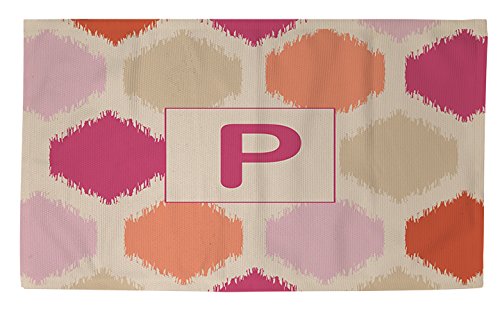 Manual Woodworkers & Weavers Dobby Bath Rug 4x6 Feet - Monogrammed Letter P Pink Batik Design | Non-Slip Bathroom Mat for Home Decor, Spa Style Floor Covering