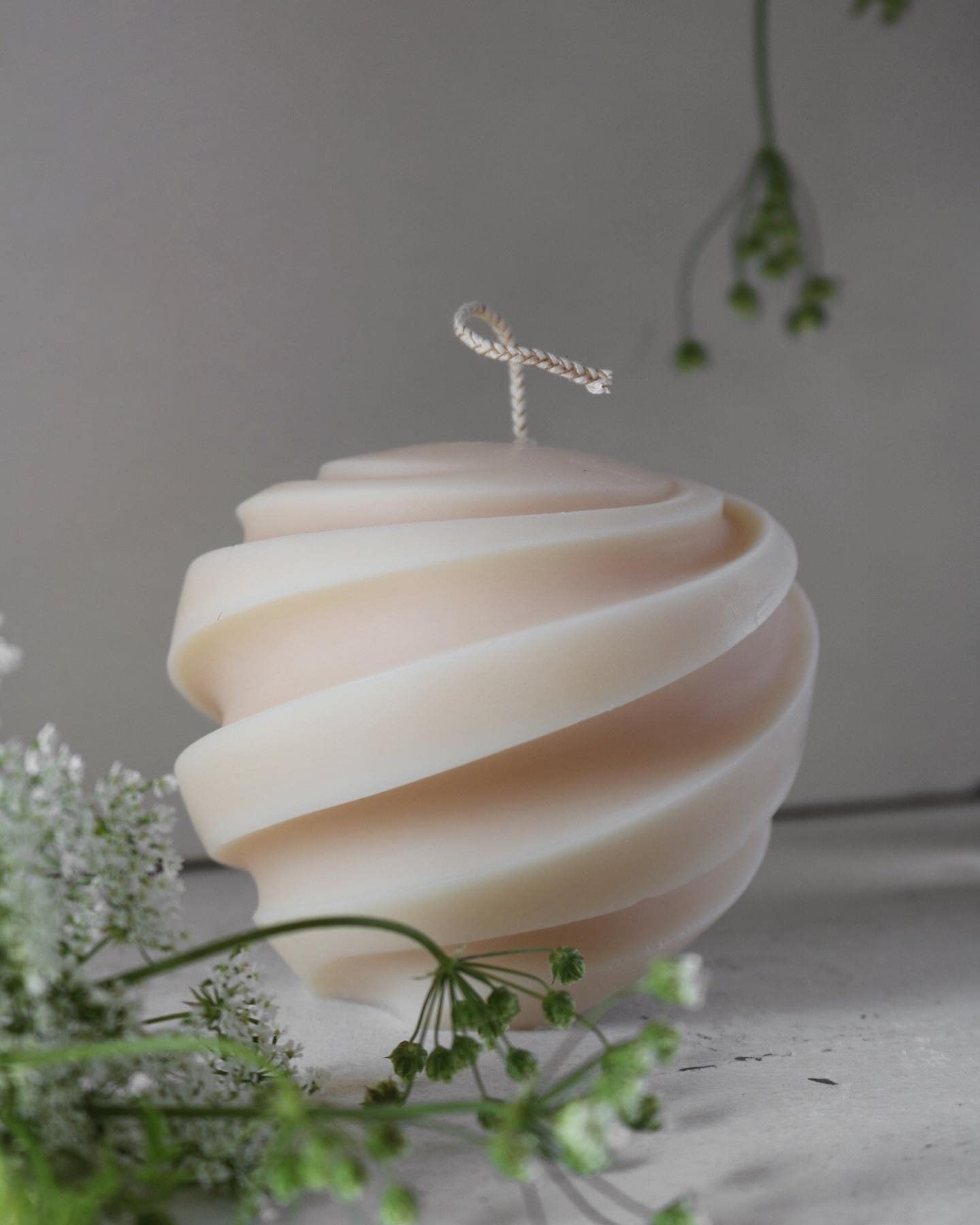 3.5 Inch Spiral Ball Scented Soy Wax Candles - Set of 3 White Wooden Aesthetic Cylinder Candles for Home Decor, Office, Floating Shelves | Pastel Danish Style Room Decorations, Relaxing Ambiance Gift Idea