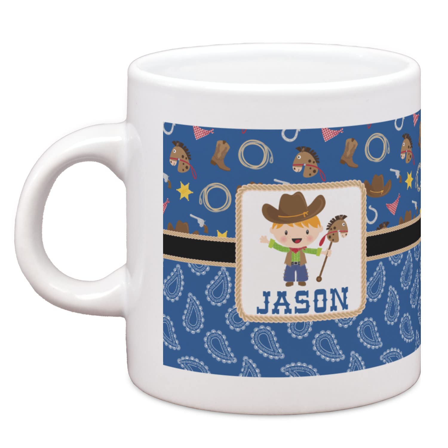 Personalized Blue Western Single Shot Espresso Cups - Set of 4 Handcrafted Ceramic Coffee Mugs for Home, Cafe & Gifts | Perfect for Espresso, Cappuccino & Latte Lovers