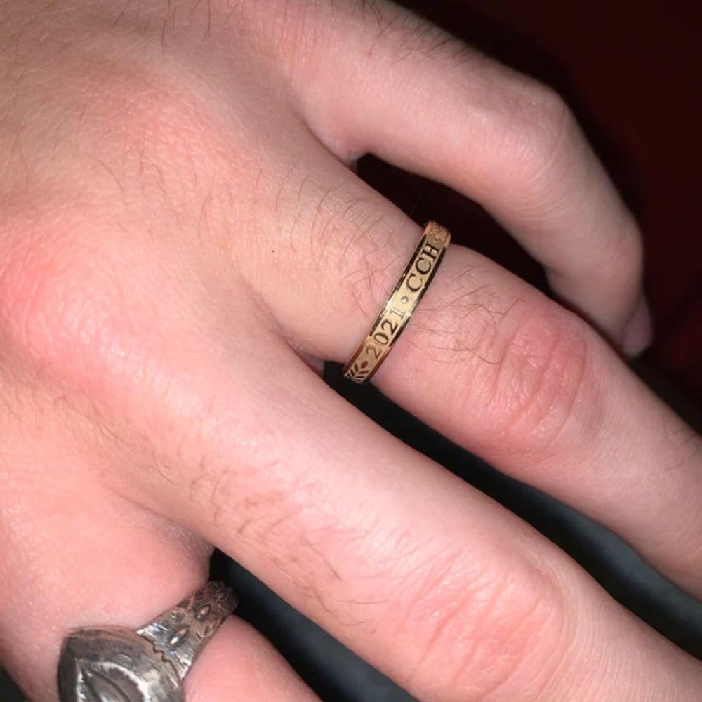 Custom Graduation Class Ring for Men & Women - 14K Gold Finish & Sterling Silver Stackable Band - High School, University, Wedding Ring - Handmade with Gift Box | Perfect for Graduation Gifts, Anniversaries & Special Occasions