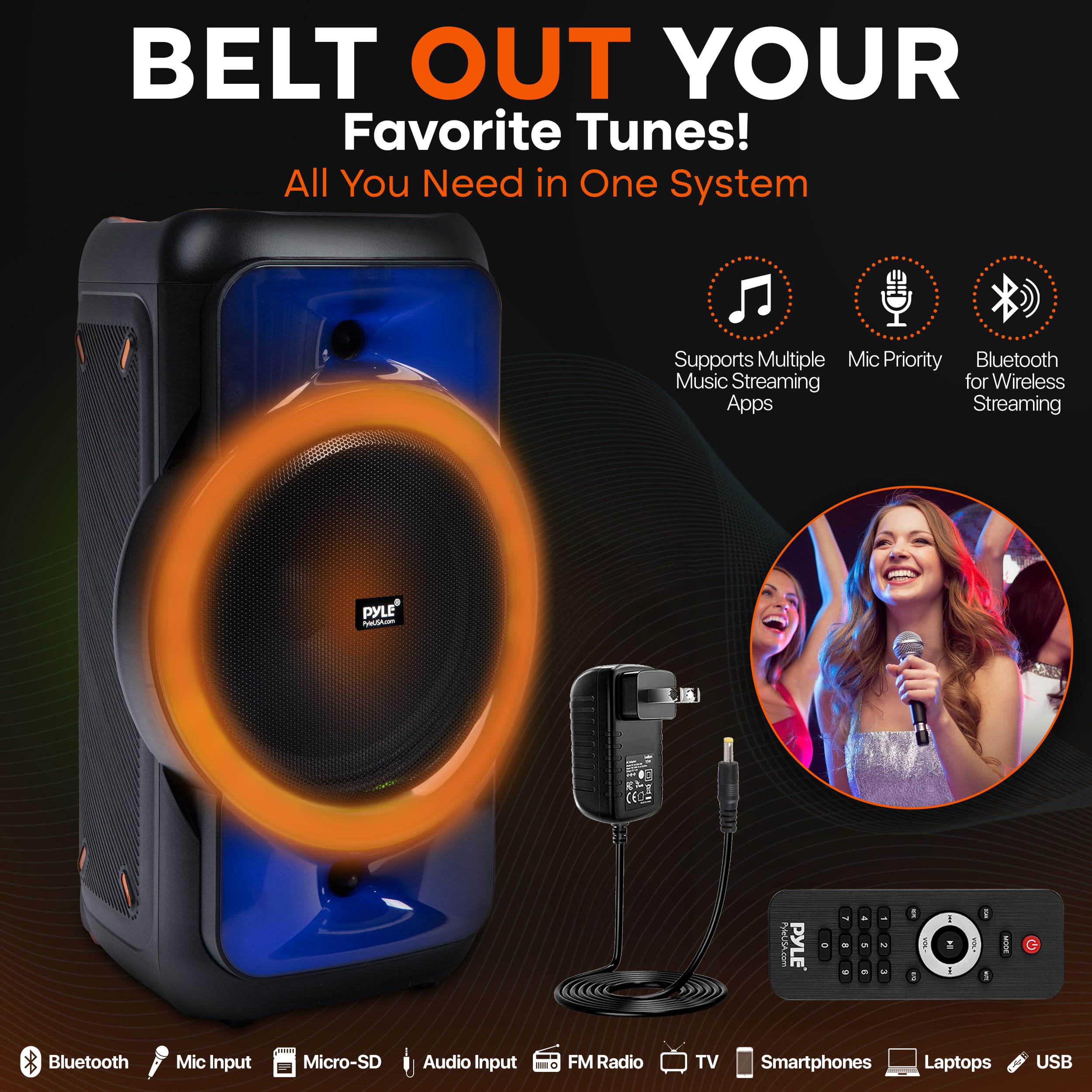 Pyle Audio PPHP1979 160W Large Bluetooth Party Speaker with True Wireless Stereo - Powerful Bass & Clear Treble - Portable Big Speaker for Outdoor Events, Beach Parties & Home Entertainment
