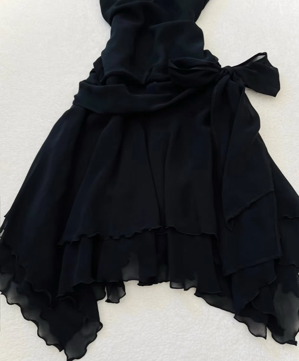 Elegant A-Line Black Chiffon Short Dress with Ruffle Details - Perfect for Homecoming, Prom, Cocktail Parties & Special Occasions